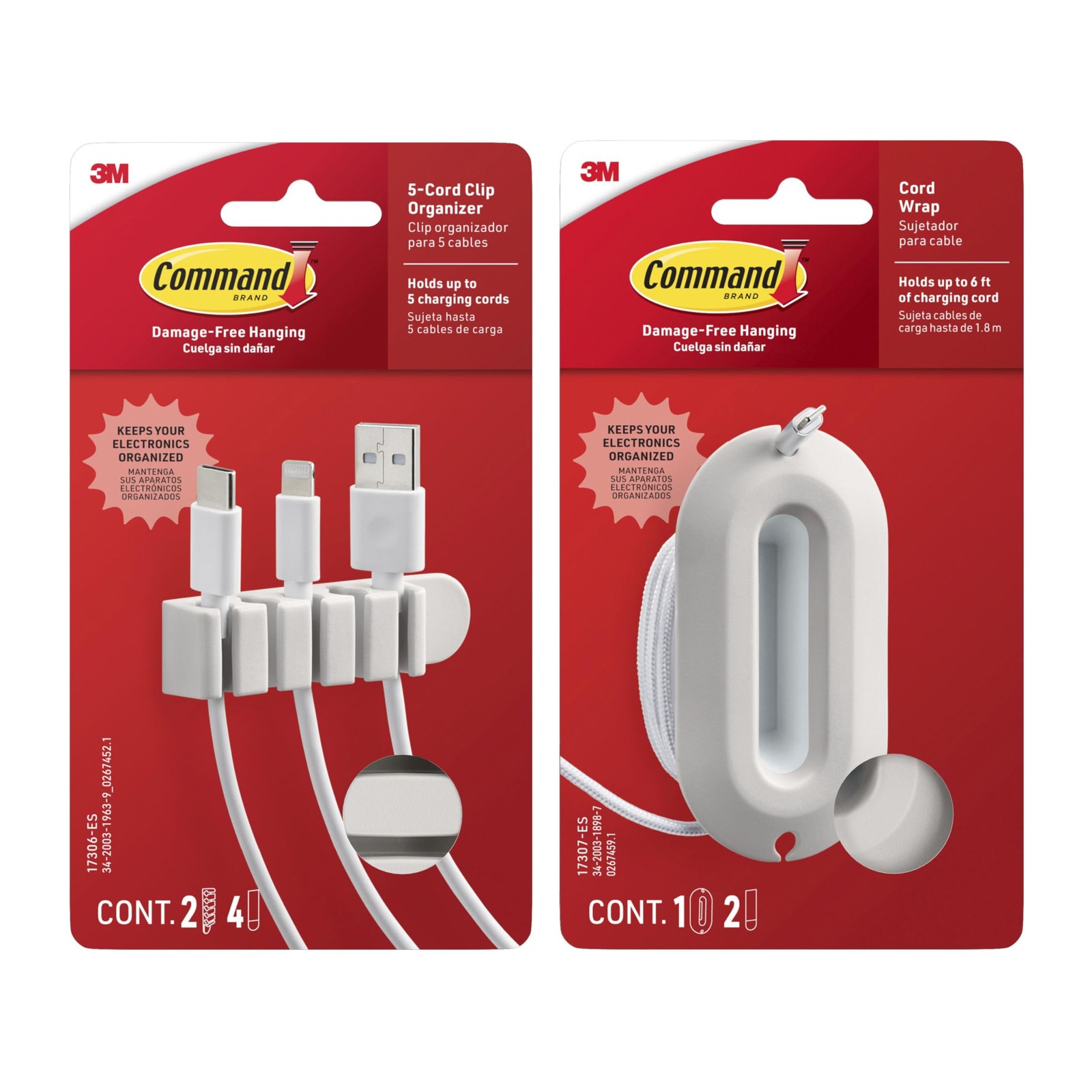 Command 5-Cord Clip Organizer and Wrap Bundle, 2 Clips, 1 6 White