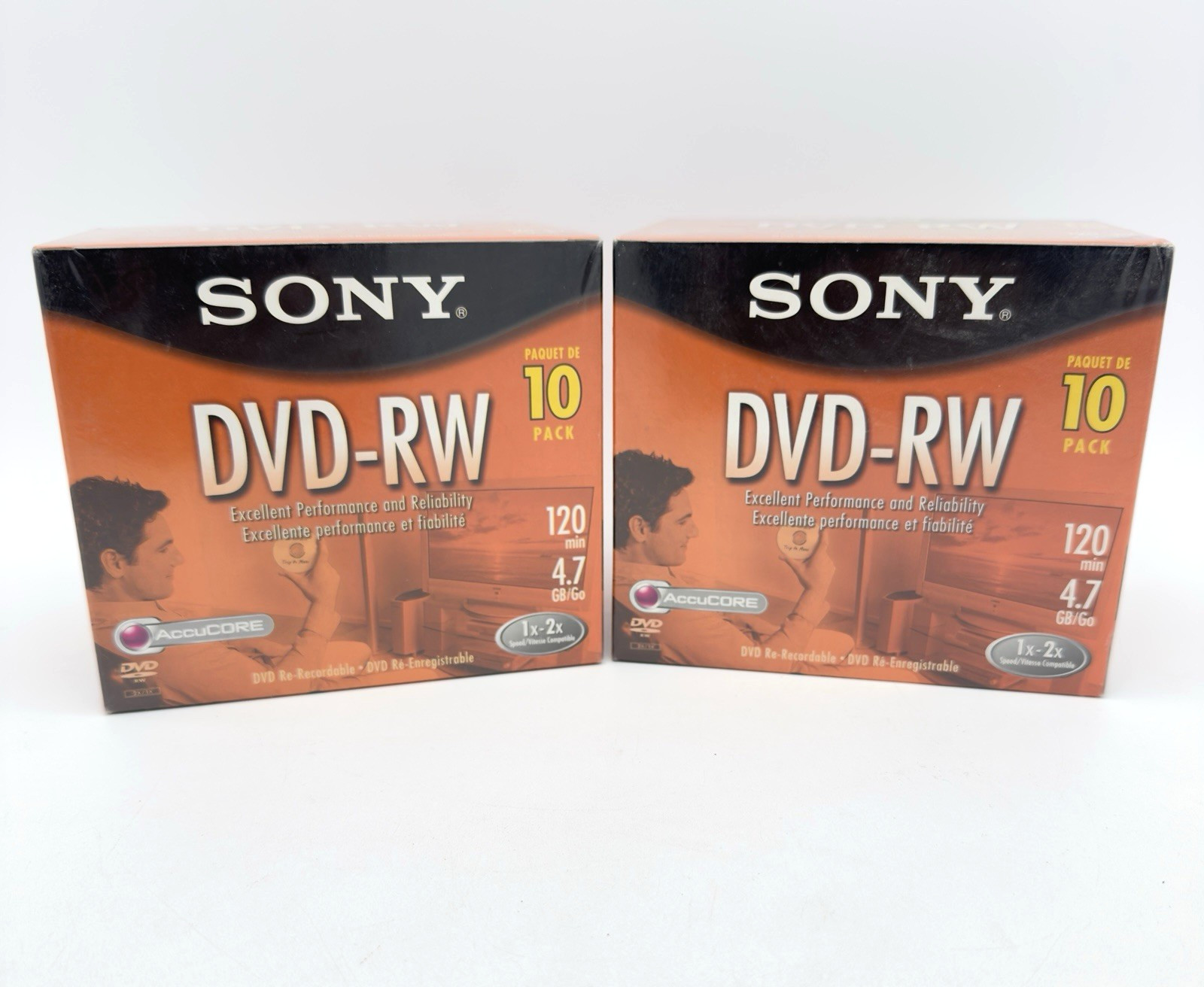 2Pk.  Sony DVD-RW Disc 10-Pack in Cases 120 min 4.7 GB 1x-2x NEW Sealed   2Pk.