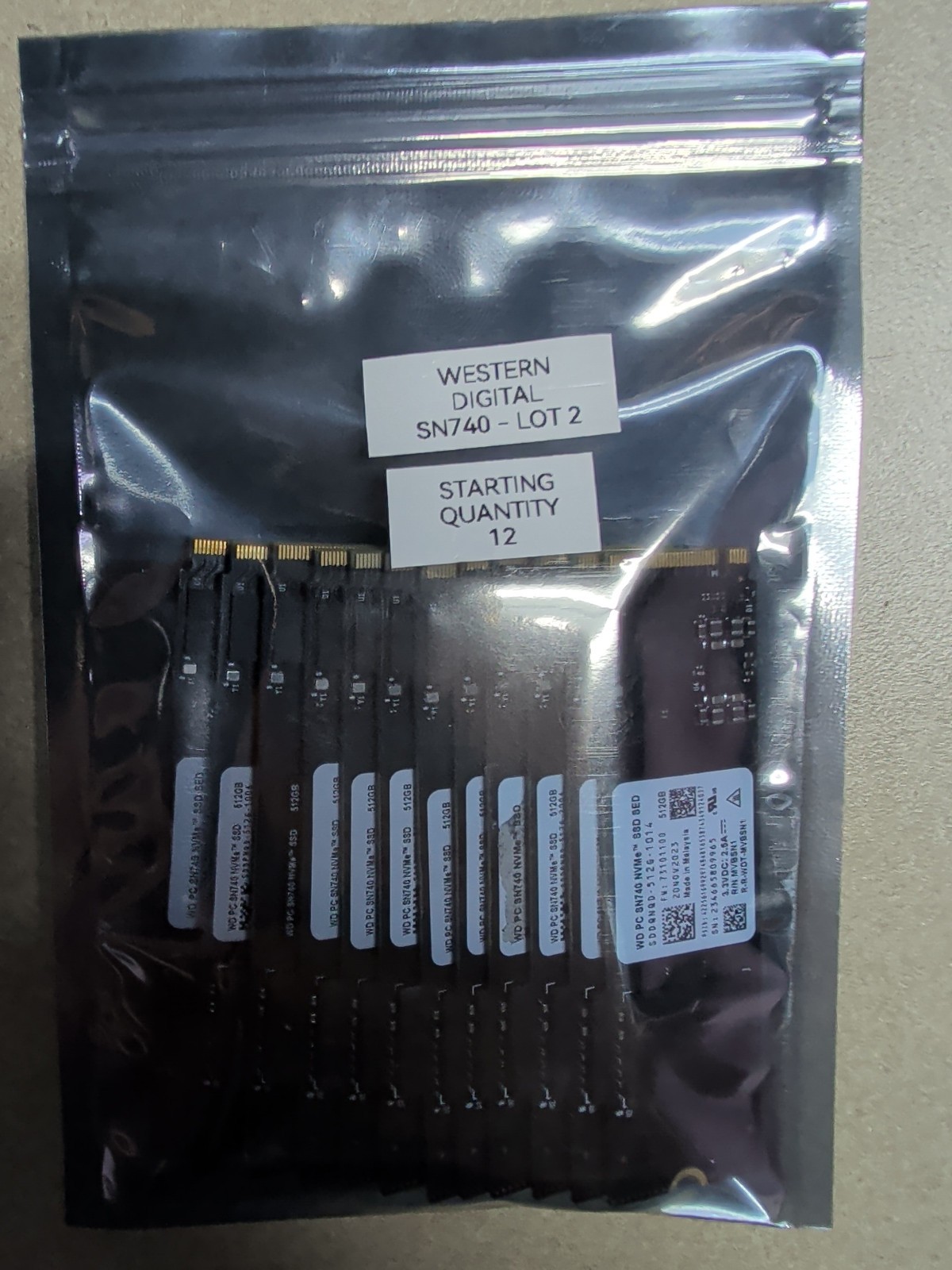 Lot of 12x WD SN740 512GB NVMe Gen4 M.2 2280 SSD Tested Data Wiped