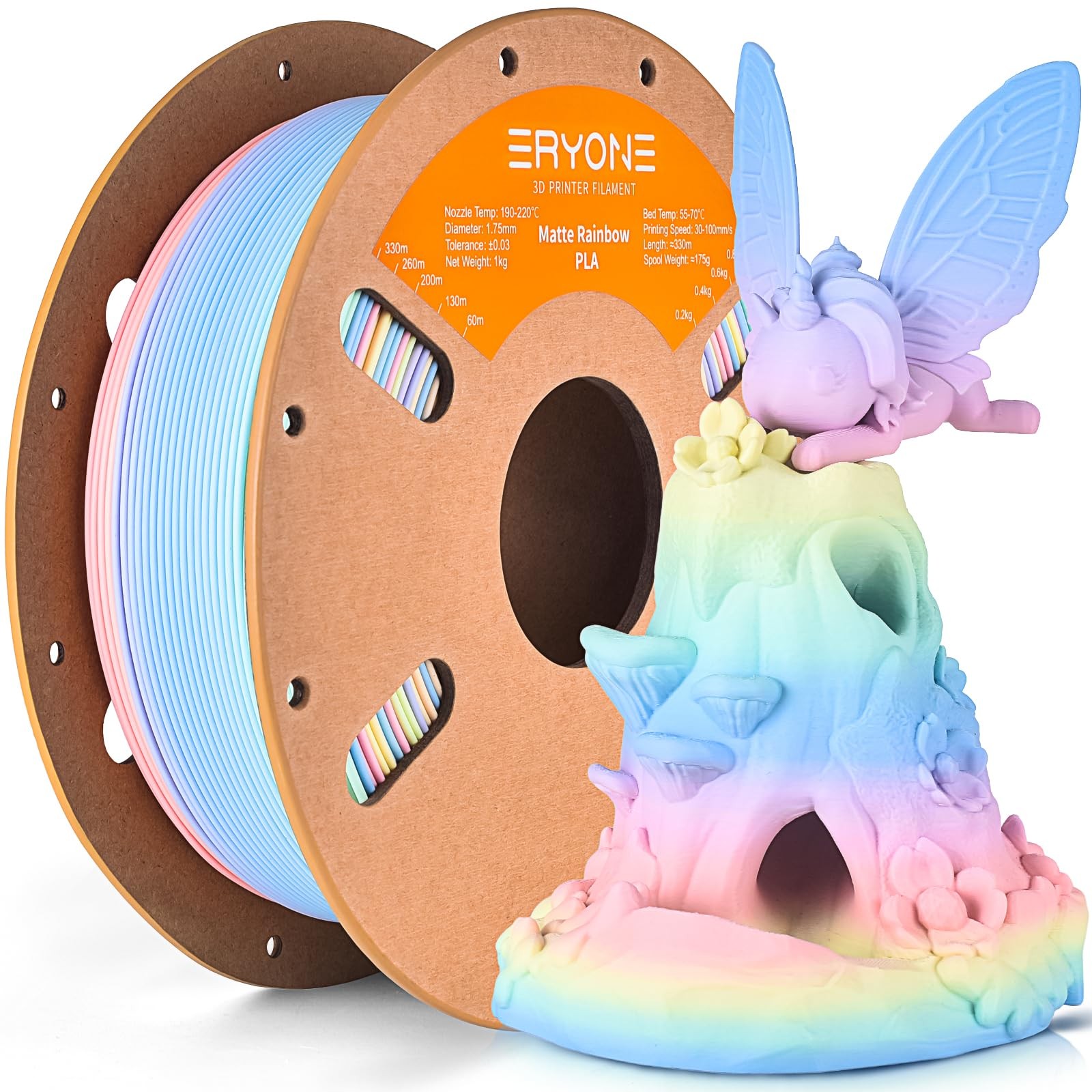 ERYONE Matte Rainbow 3D Printer PLA Filament 1.75 +/ 0.03mm, Matte Muticolor ...