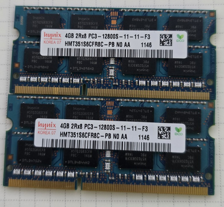 Hynix 8GB DDR3 RAM 2 x 4GB 2Rx8 PC3-12800S SODIMM Laptop HMT351S6CFR8C-PB