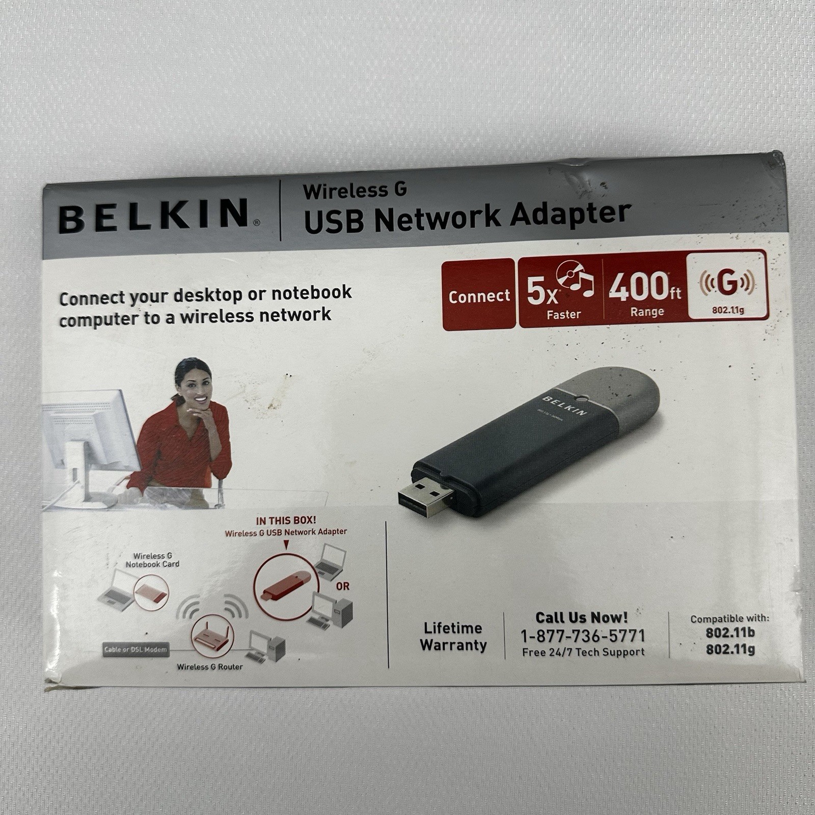 Belkin Wireless G USB Network Adapter 802.11g v3000 w/ Box & Accessories