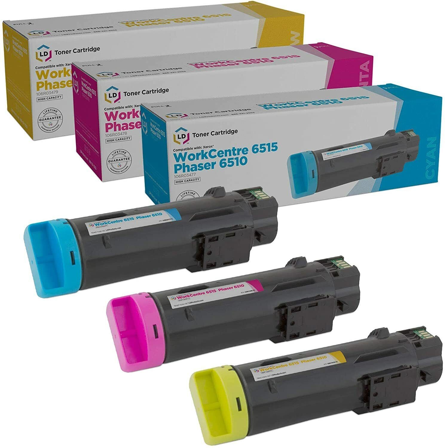 LD Compatible Xerox Phaser 6510 / WorkCentre 6515 Color Toner Cartridge Set of 3