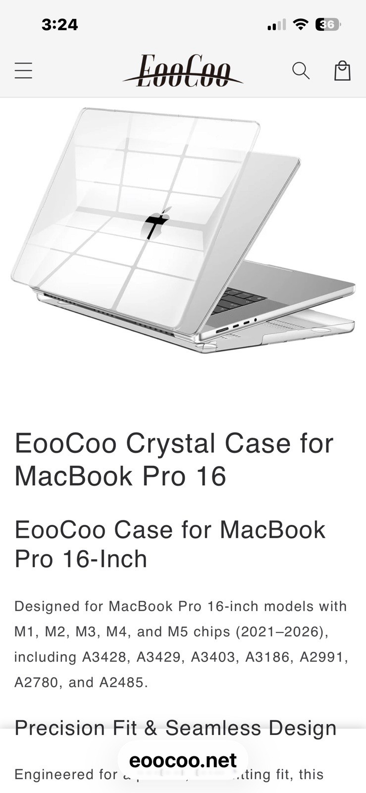EooCoo Clear Hard Shell Case Ultra Slim Anti-Scratch for MacBook Pro 16 in