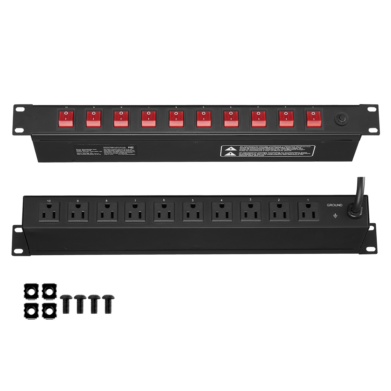 Uimoso 19" 1U PDU 10 Outlets Rack Mount Power Strip Surge  Overload Protection