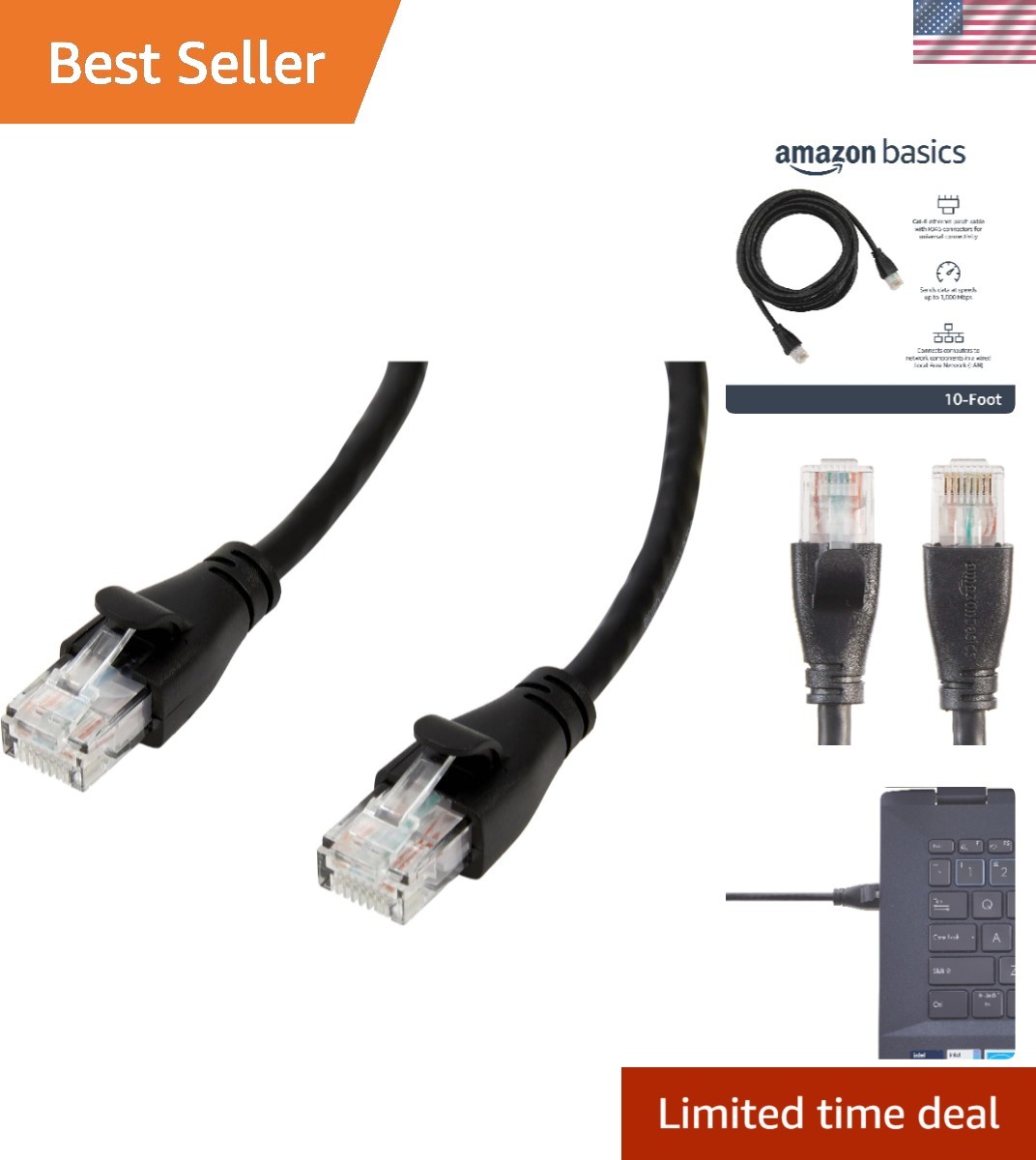 RJ45 Cat-6 Ethernet Patch Cable, 1Gpbs Transfer Speed, Gold-Plated Connectors...