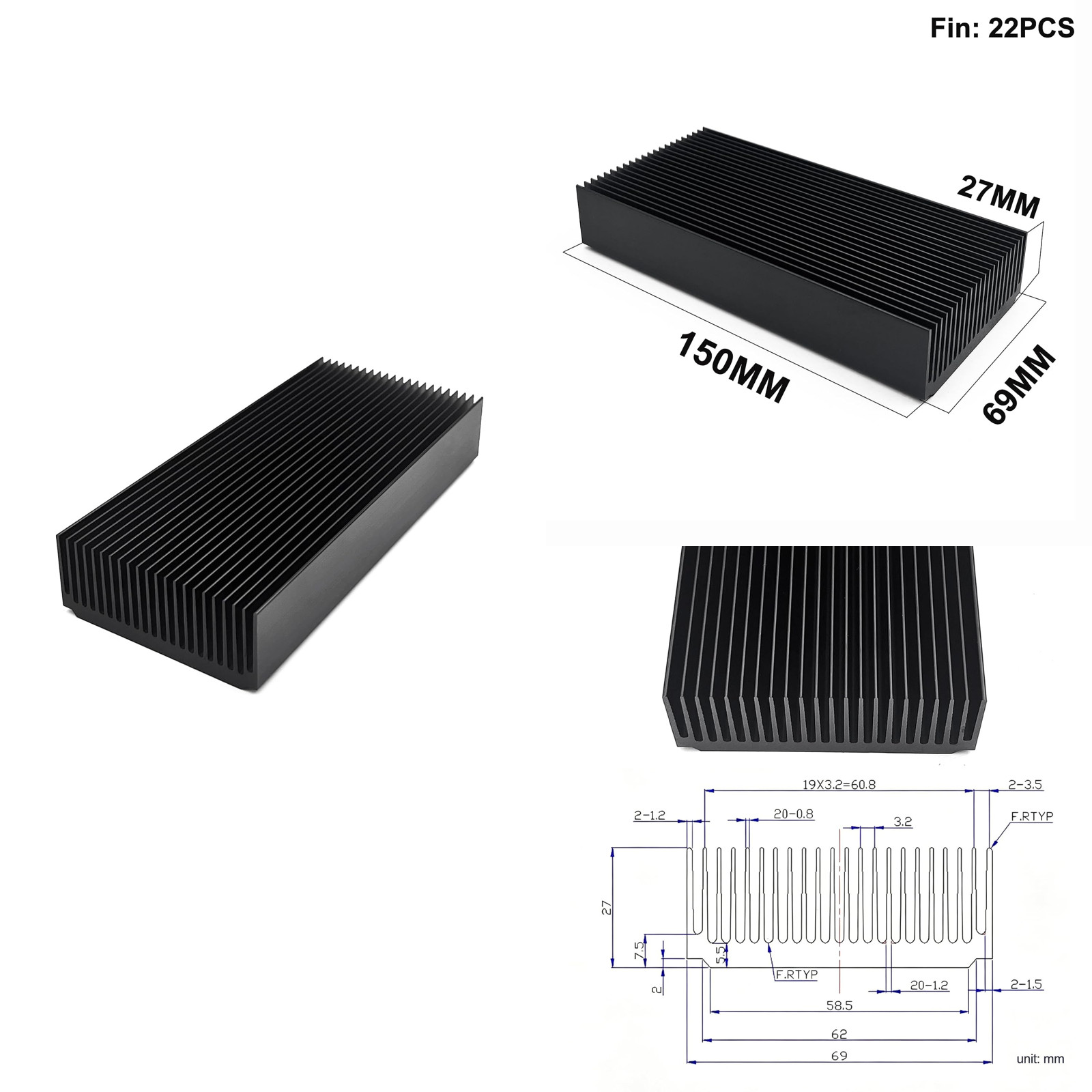150mm Aluminum Large Heatsink 5.91''x2.72''x1.06'' inch/150x69x27mm Heat Sink