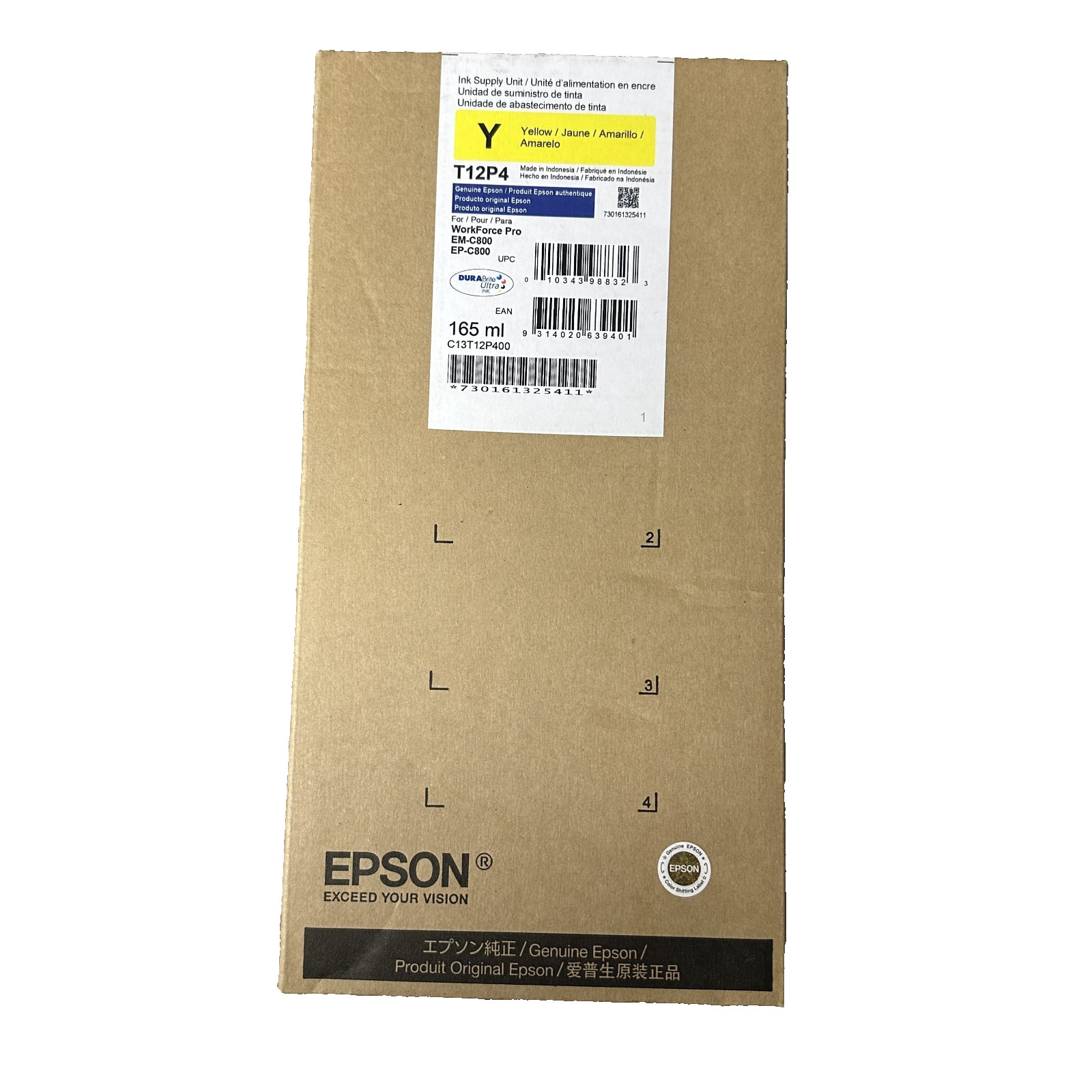 Genuine Epson T12P400 Yellow DURABrite Ultra Ink 165ml EM-C800 EP-C800 New