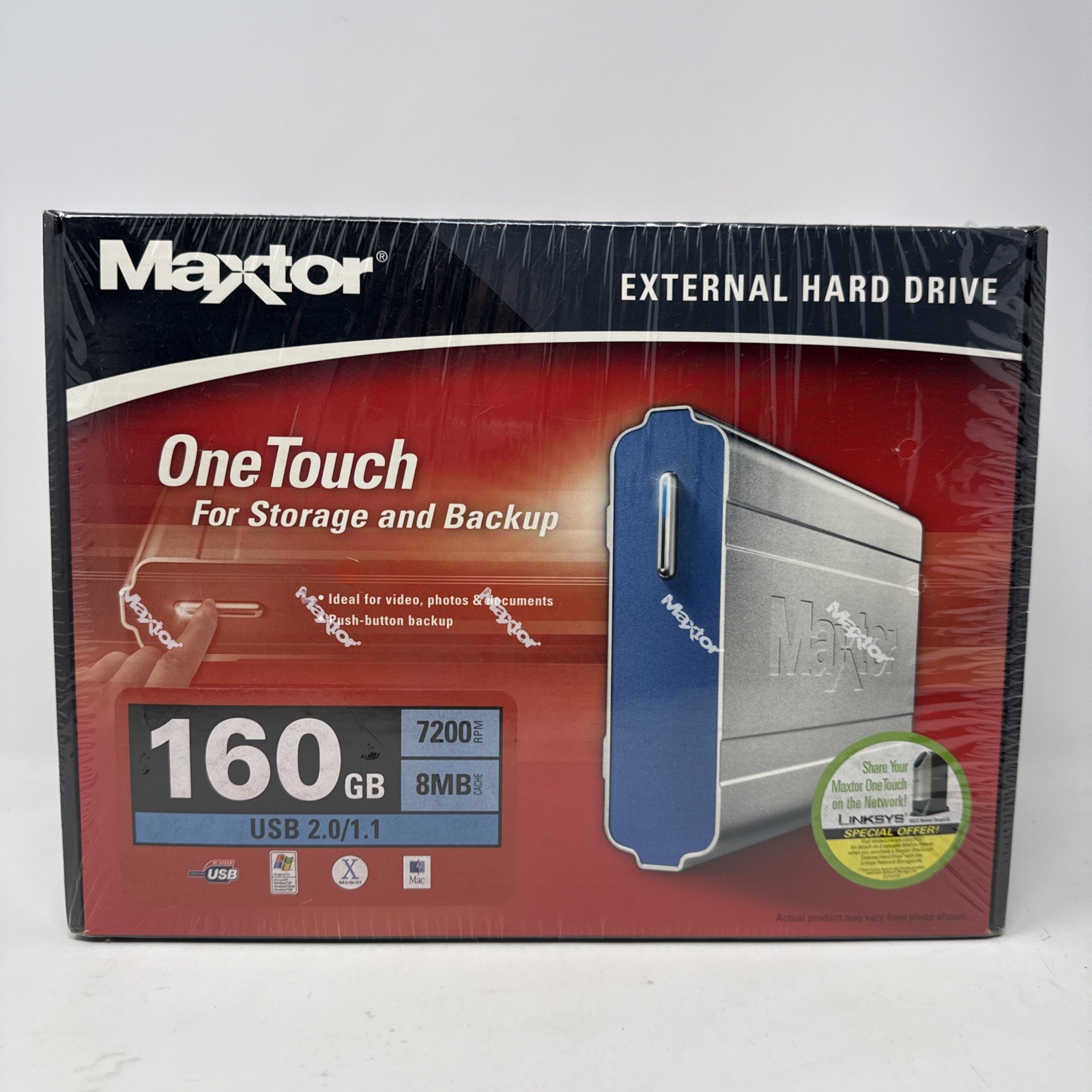 Maxtor One Touch External USB Hard Drive 160GB 7200RPM New In Box, Sealed Unused