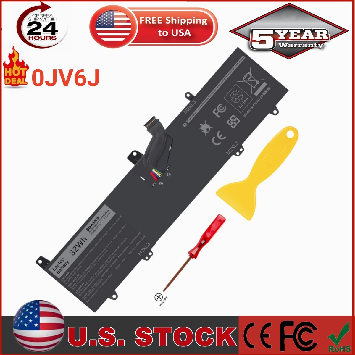 0JV6J Battery for Dell Inspiron 11 3000 Series P25T003 P25T002 P25T P24T001 P24T