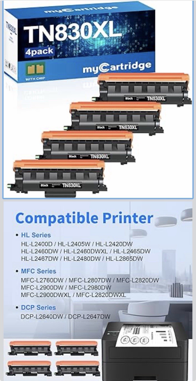 myCartridge TN830XL TN830 TN830 XL Toner 4 Pack Replacement for Brother TN830XL