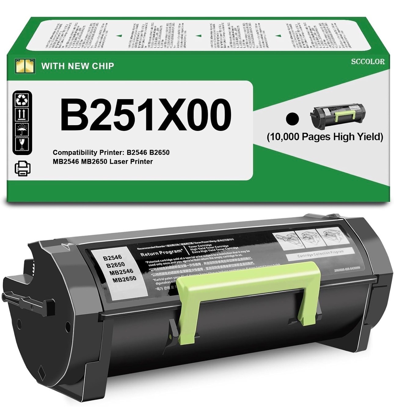 B251X00 Black Toner Cartridge for Lexmark B251X00 B2650dn B2546dw MB2546adwe