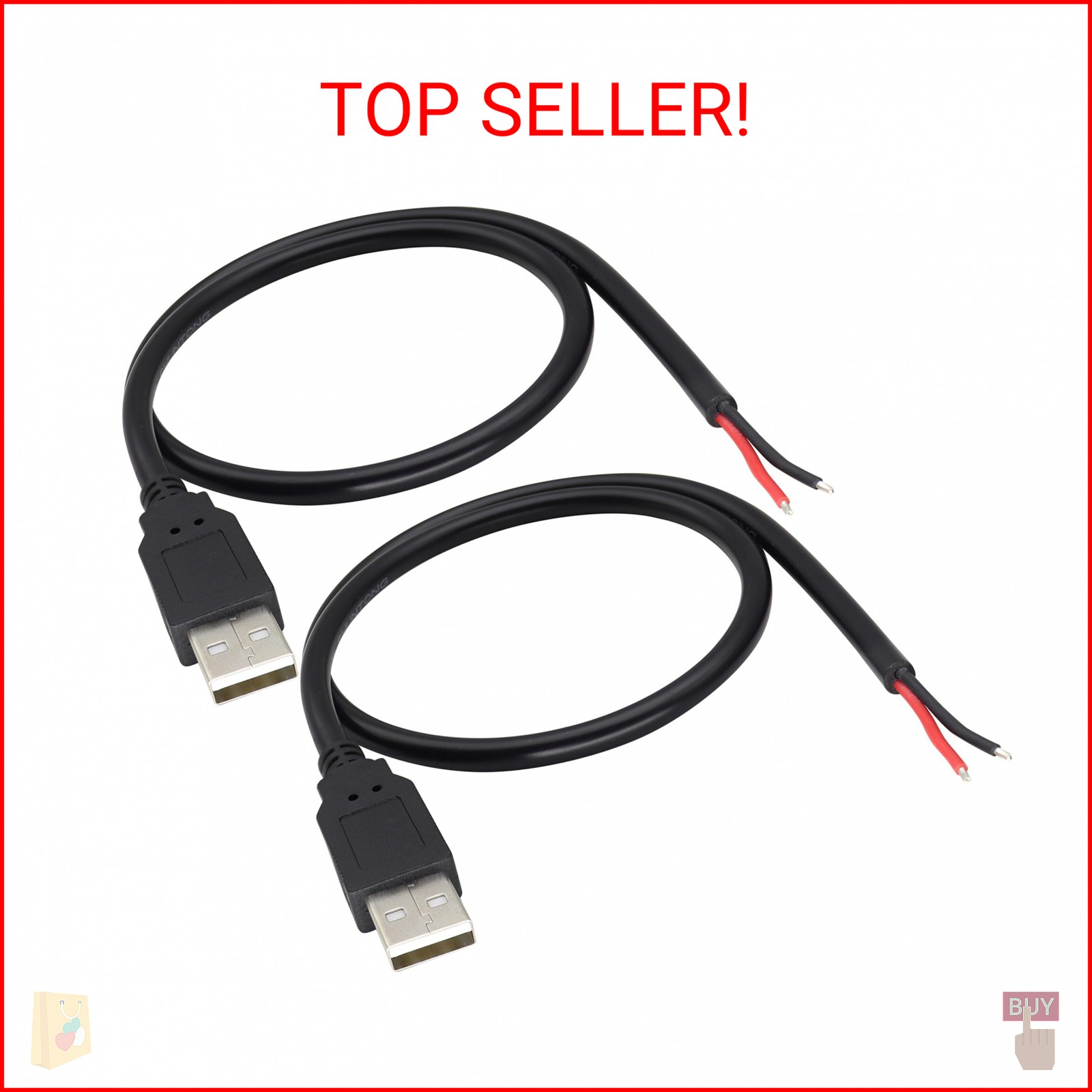 HCFeng 18AWG USB 2.0 Male Plug to 2pin Bare Cable USB A Male Plug to 2pin Bare W