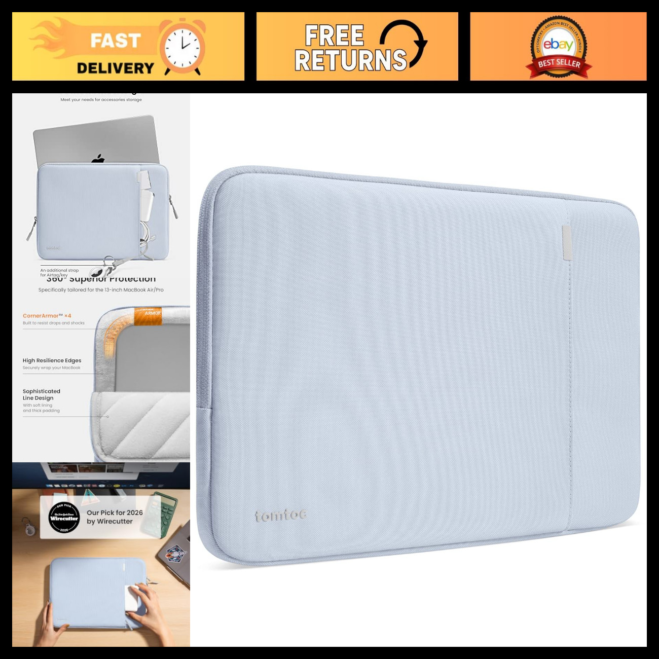 360° Protective Laptop Sleeve for 13" MacBook Air & Laptops - Shockproof, Water-