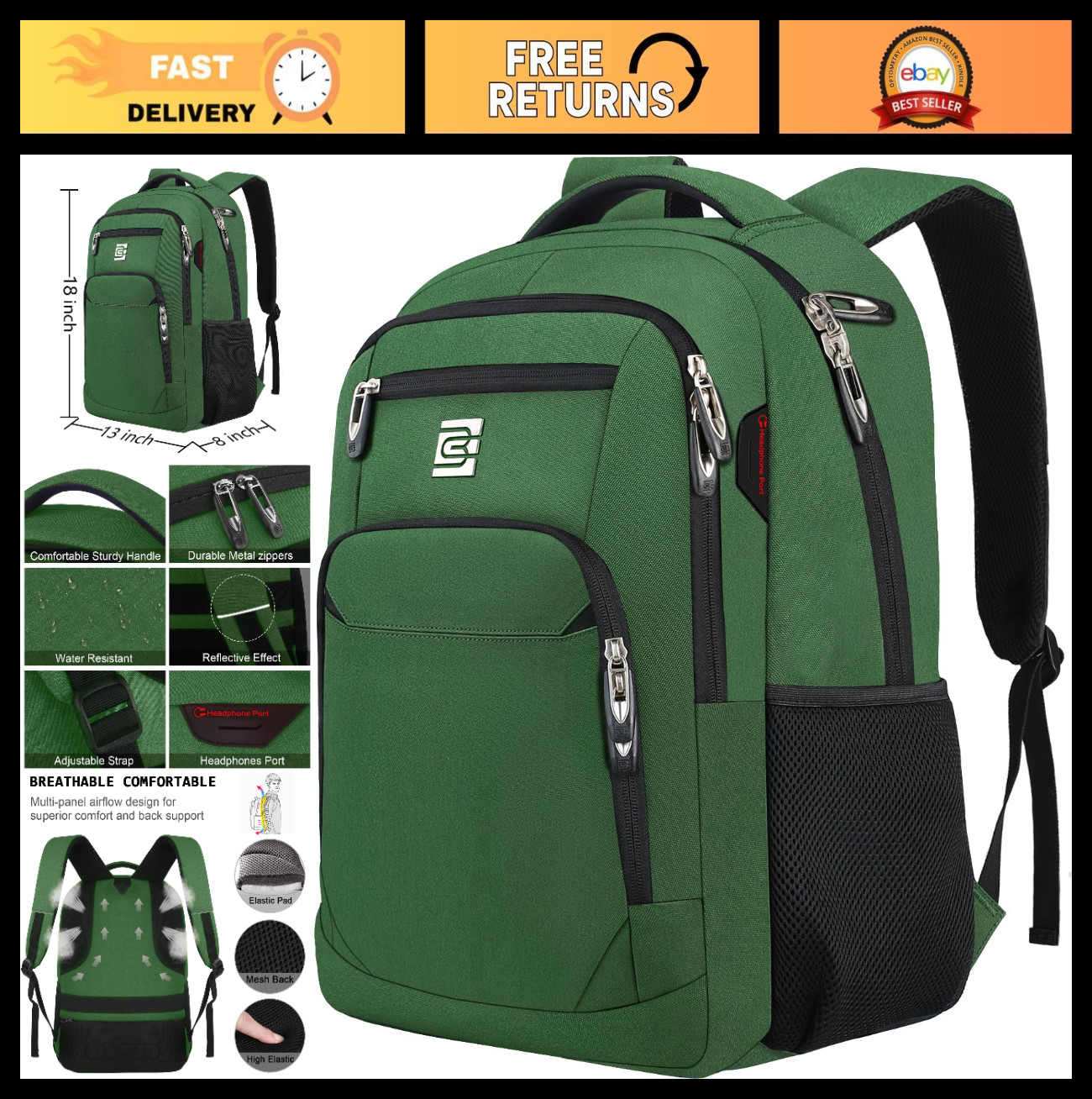 Slim Anti-Theft Laptop Backpack for Business Travel & College - Stylish & Durabl