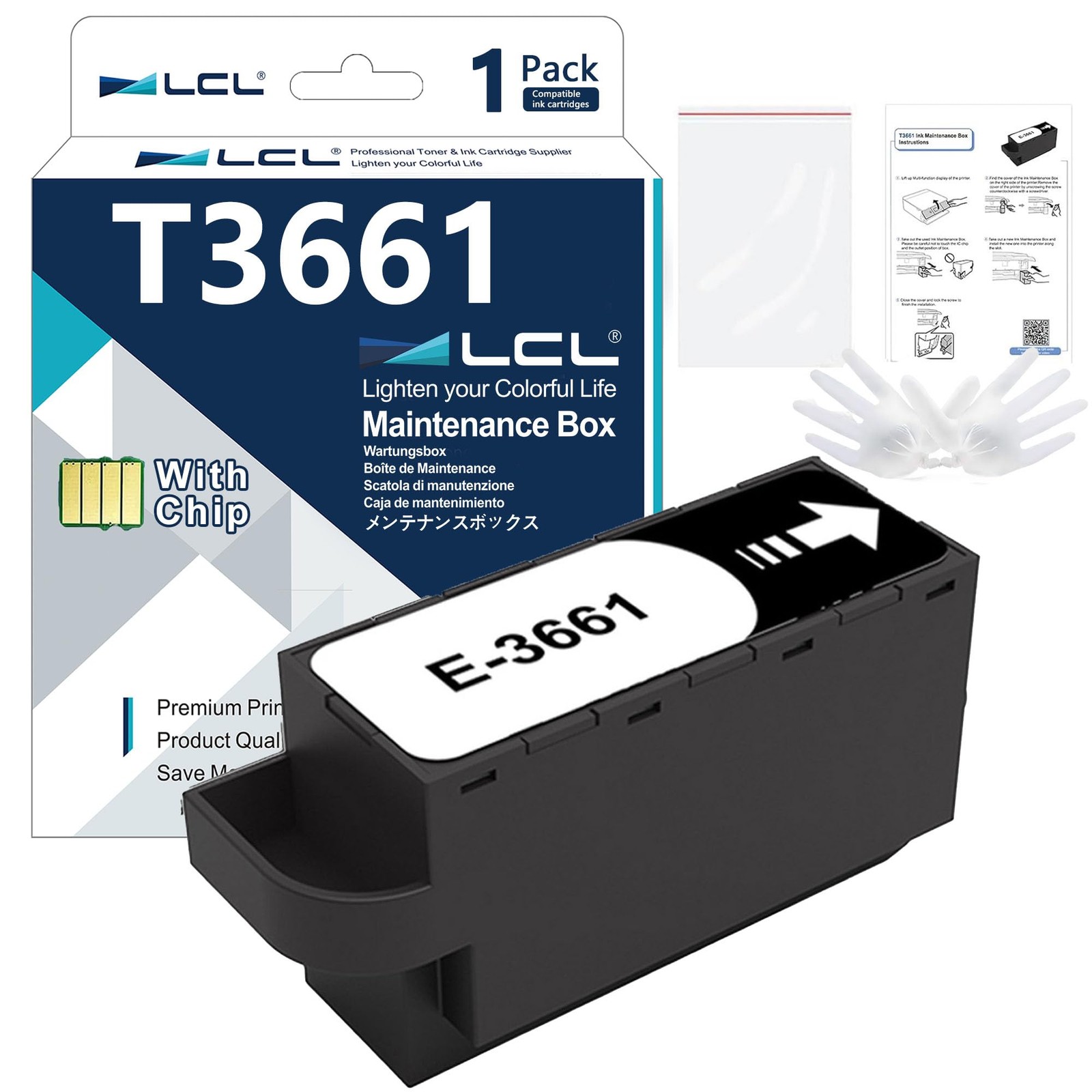 LCL T3661 T366100 Ink Maintenance Box Replacement for High Yield, Black