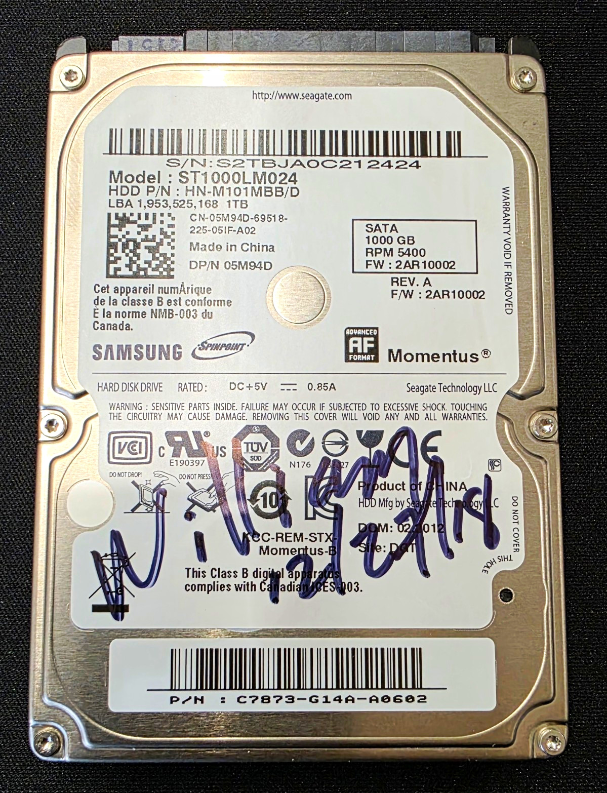 Samsung Momentus 1TB 2.5in SATA III 5400RPM 8MB HDD ST1000LM024