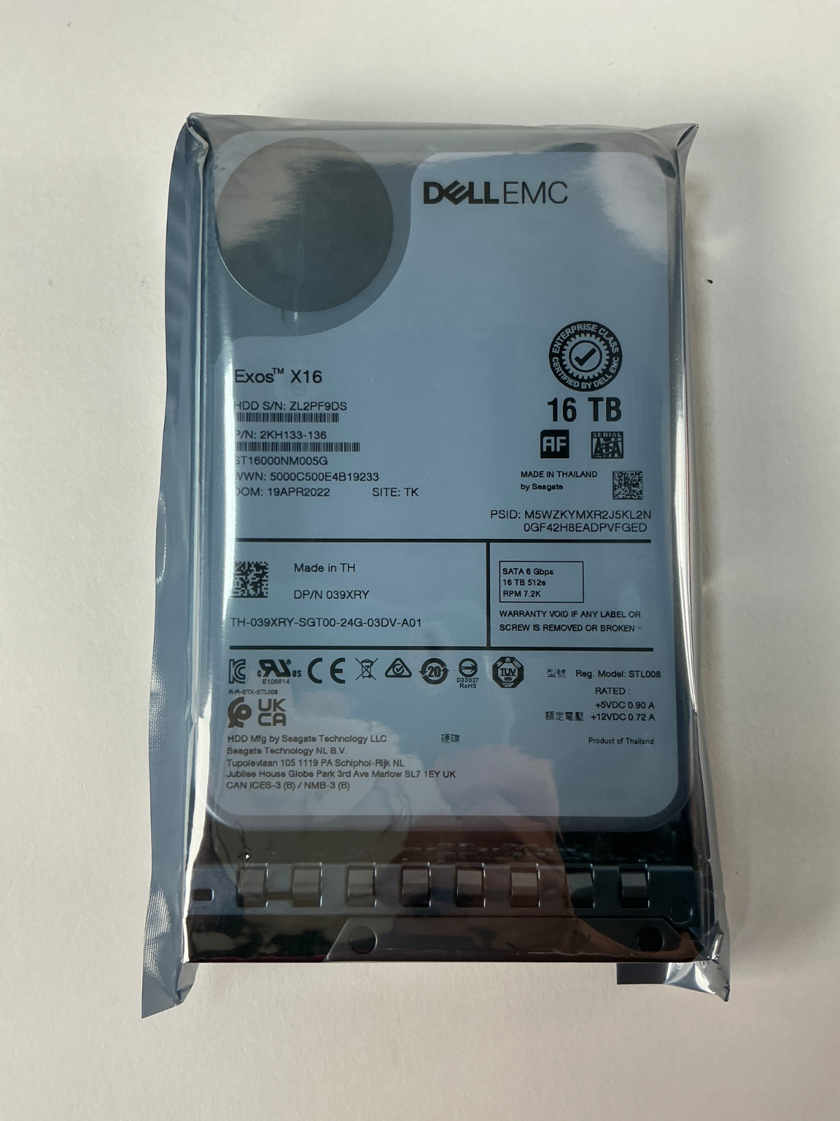 39XRY  DELL 16TB SATA 3.5 in 6Gbps  ST16000NM005G HDD 039XRY