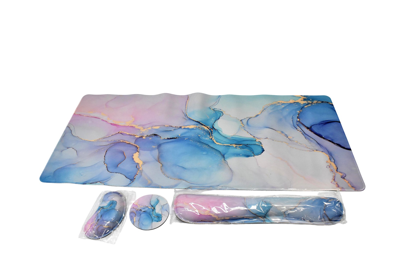 4 in 1 Gaming Mouse Pad Wrist Support Set Ergonomic Purple Marble Print