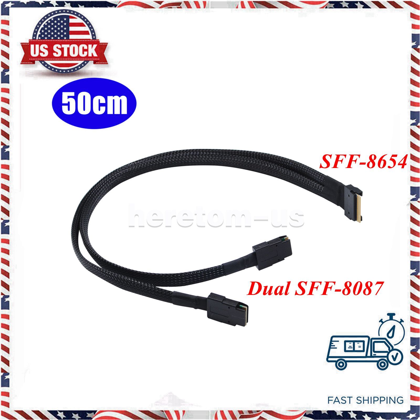 PCIE Slimline SAS Slim SFF-8654 8i 74pin to Dual SFF-8087 Mini SAS Cable 50cm