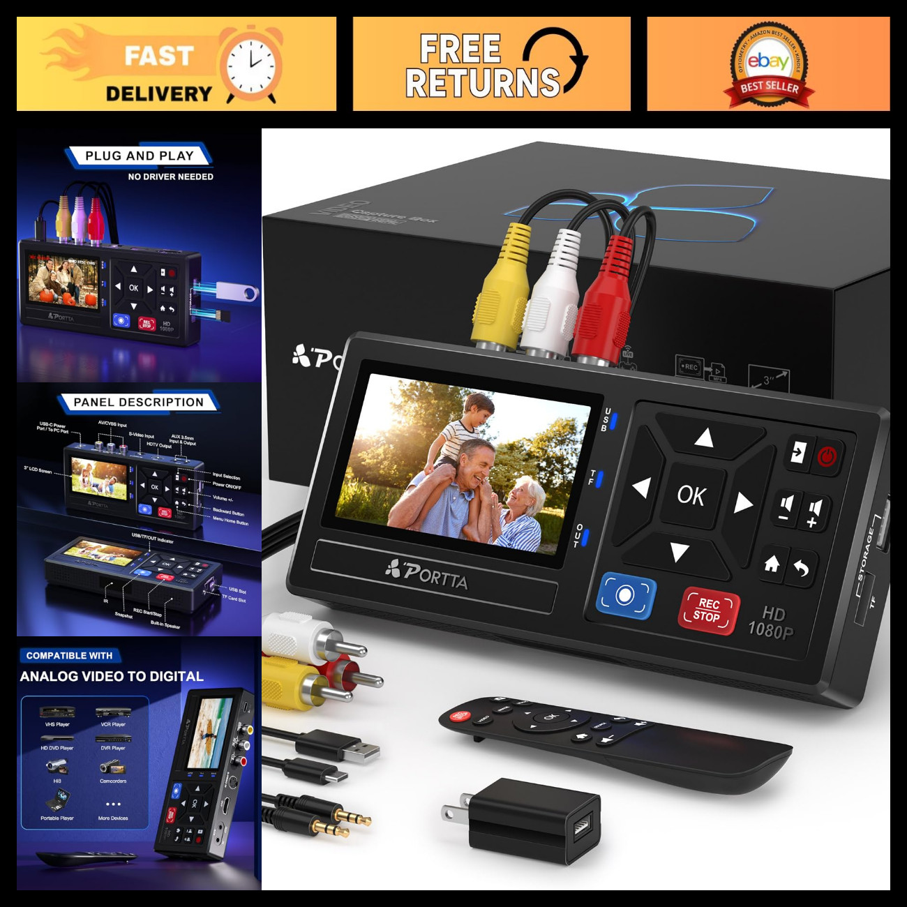 VHS to Digital Converter - Video Recorder with Remote, Compatible with VCR, DVR,