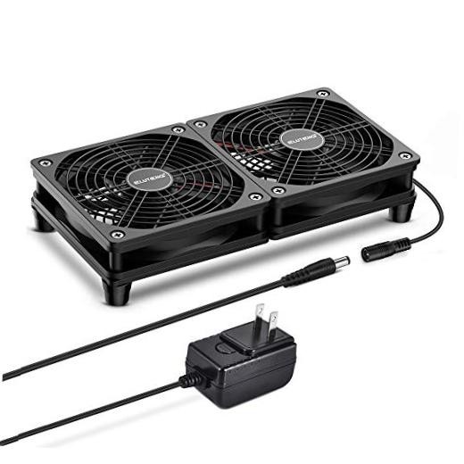 ELUTENG Dual DC 120mm Case Fan with Power Adapter, Powerful 12V Ventilator Fan