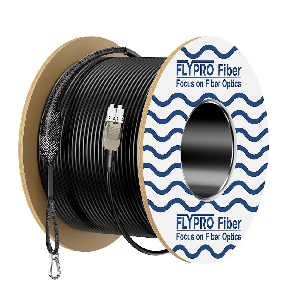 - OM3 Fiber LC to LC Outdoor Armored 75M/246Ft, Uniboot LC Fiber Cable with Pull
