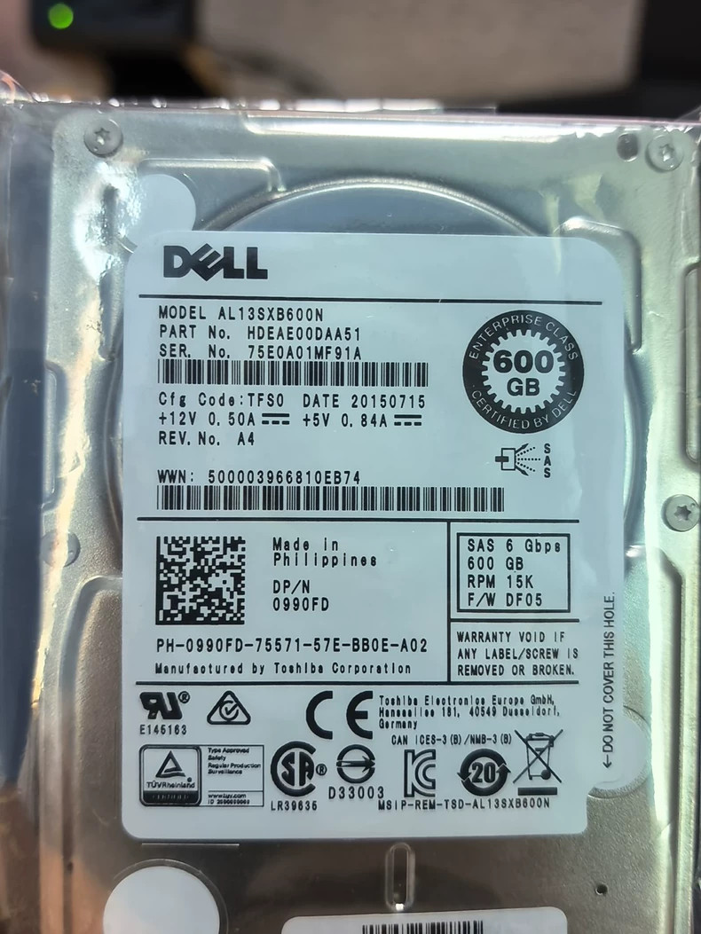 0990FD AL13SXB600N DELL 990FD 600GB 15K RPM 6Gbps 2.5" SAS HDD Hard Drive