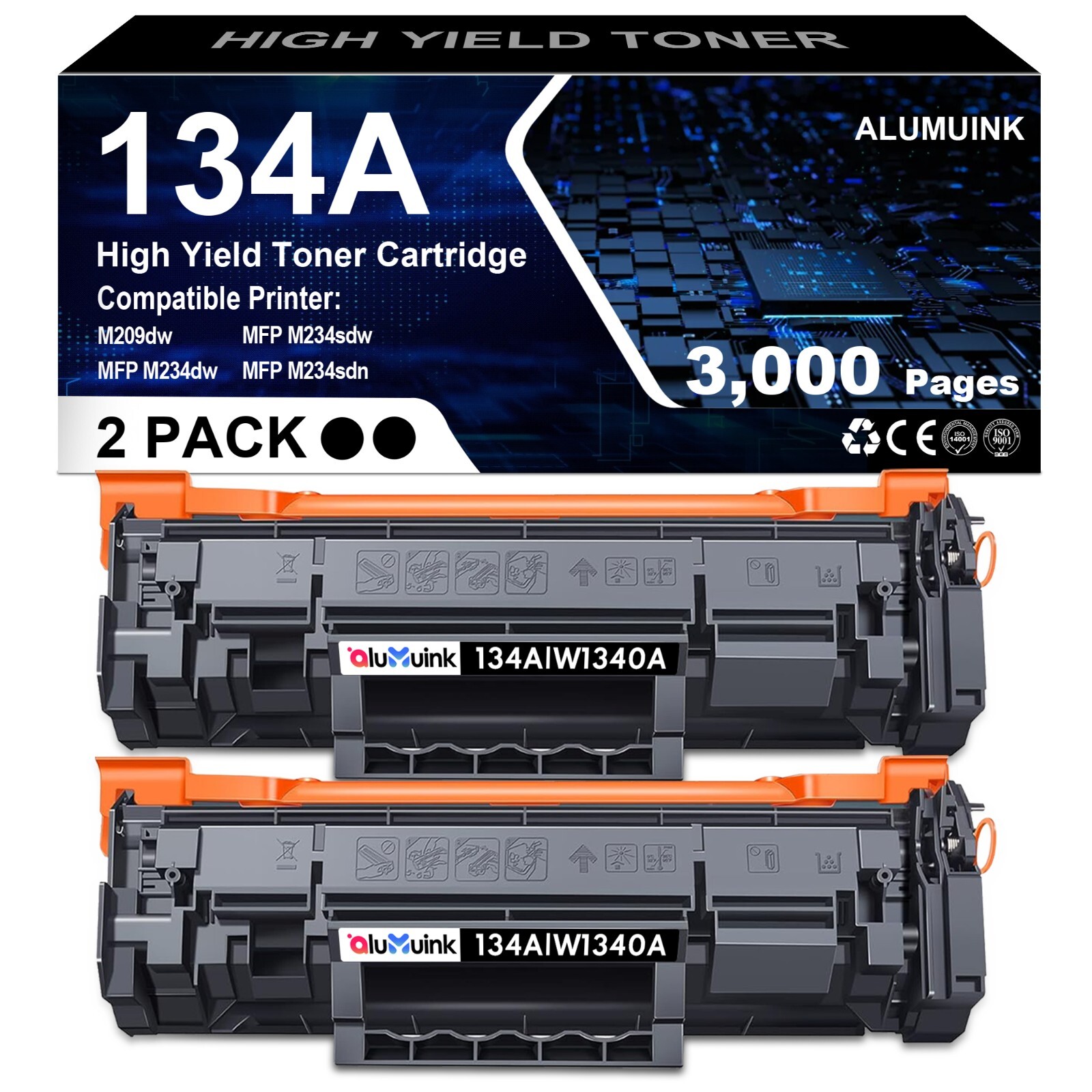 2PK Toner for HP 134A 134X with Chip - Works with M209dw M234dw M234sdn M234sdn