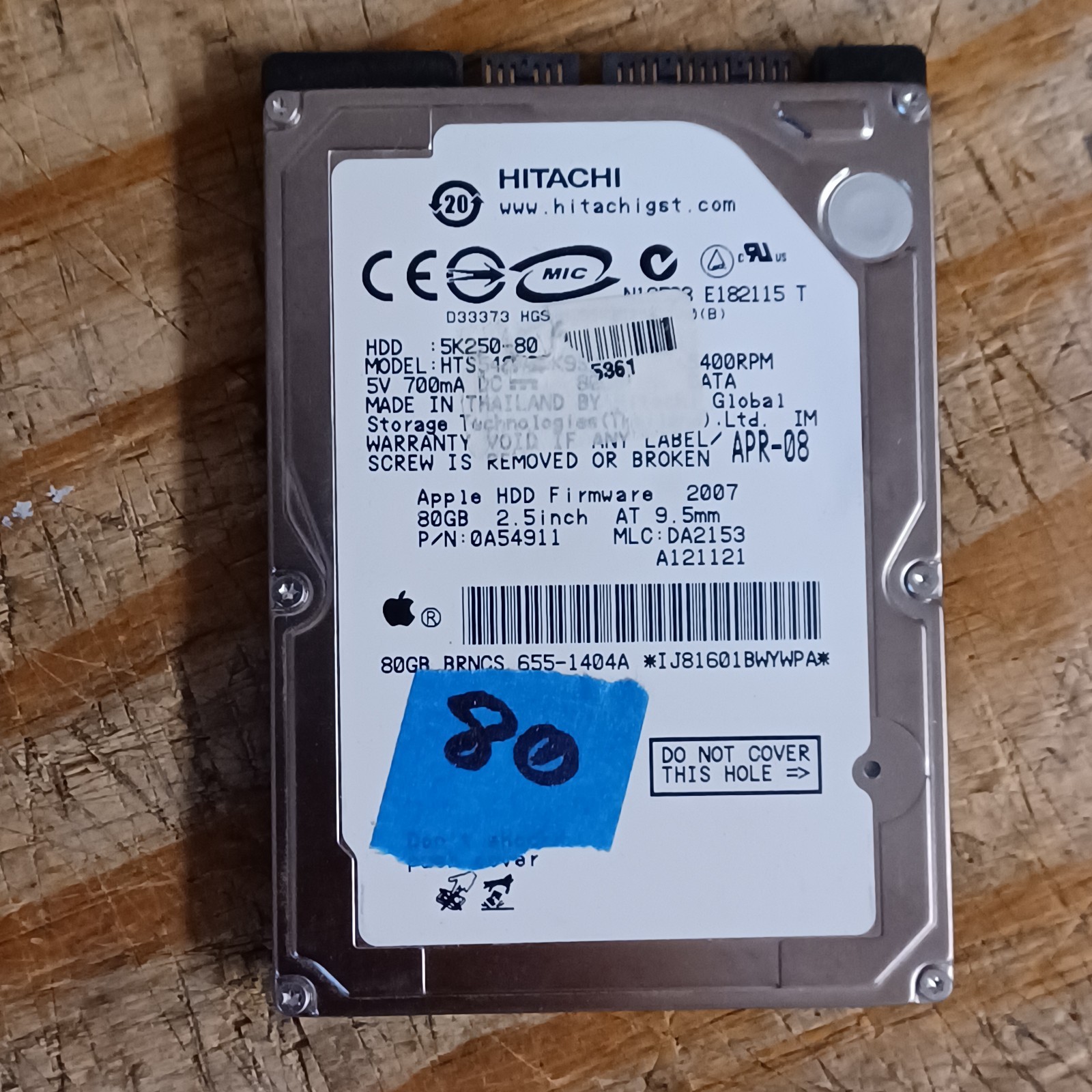 Hitachi 80GB 2.5" SATA HTS542580K9SA00 Laptop HDD 5K250-80
