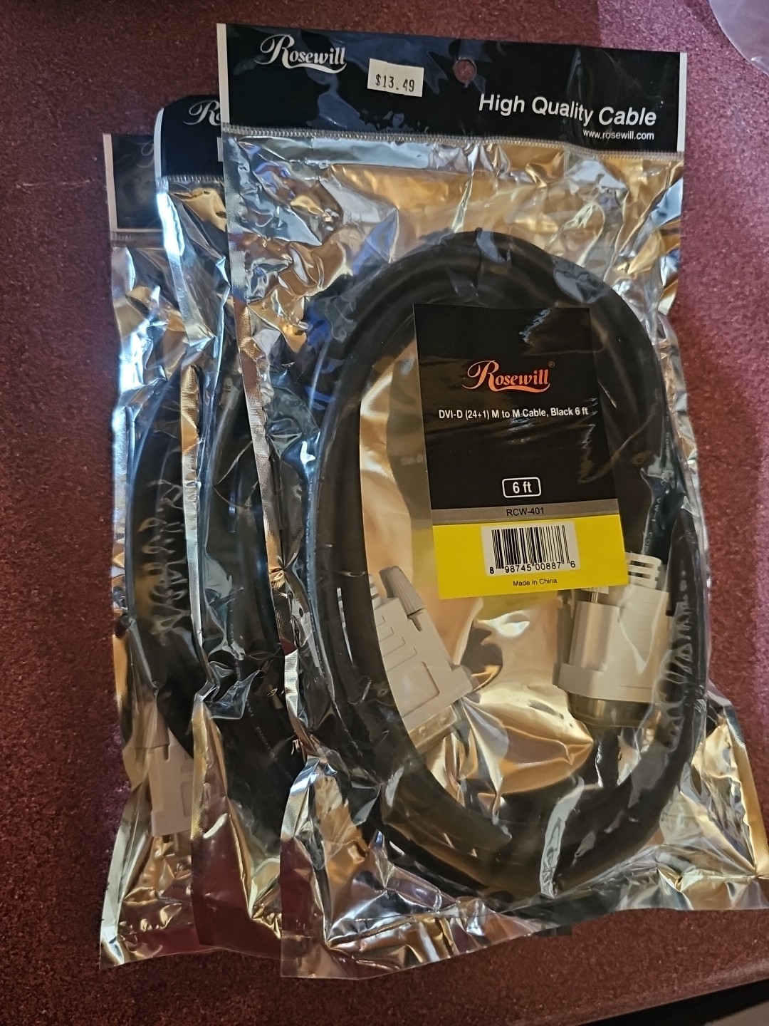 Rosewill 6ft. DVI-D (24+1) Male to DVI-D (24+1) Male Digital Dual Cable Lot Of 3