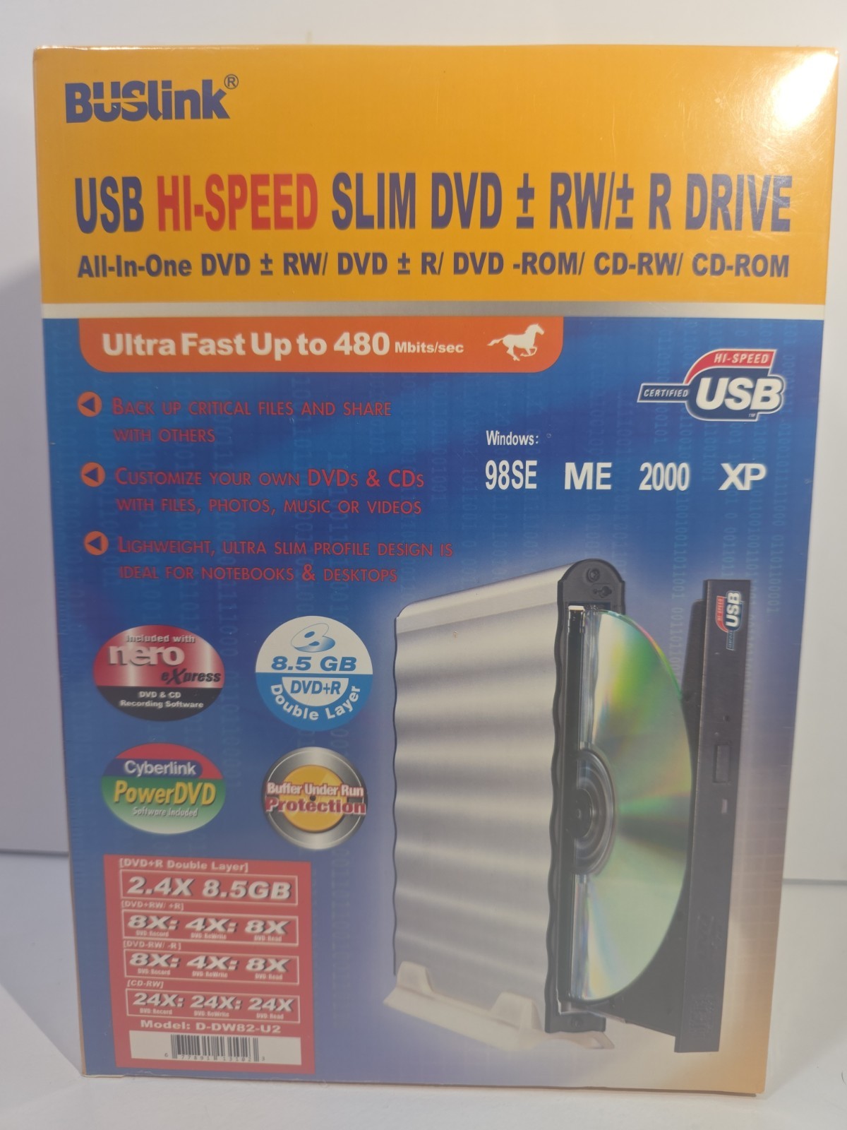 BUSlink D-DW82-U2 USB 2.0 Slim External DVD±RW CD-RW Burner Drive New In Box