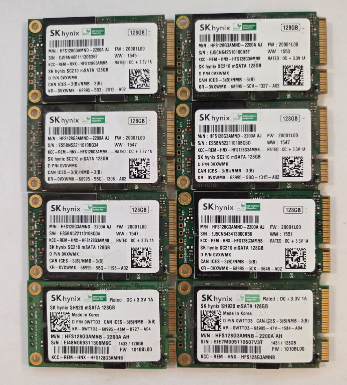 LOT OF 8 SK hynix SC210 / SH920 mSATA 128GB SSD Dell P/N 0VXWMK  / 0WTTD3