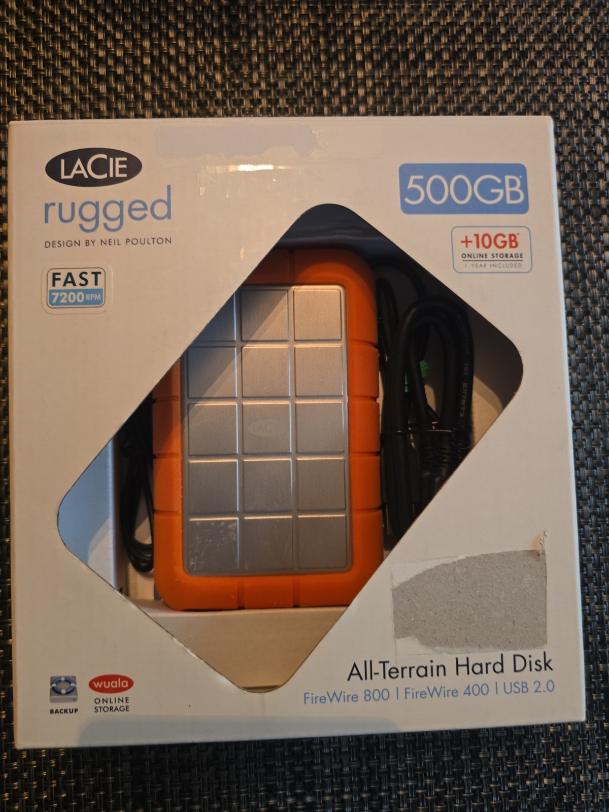 LaCie Rugged 500GB External Portable Hard Drive, USB2, Firewire 400 800, RUGFWSA