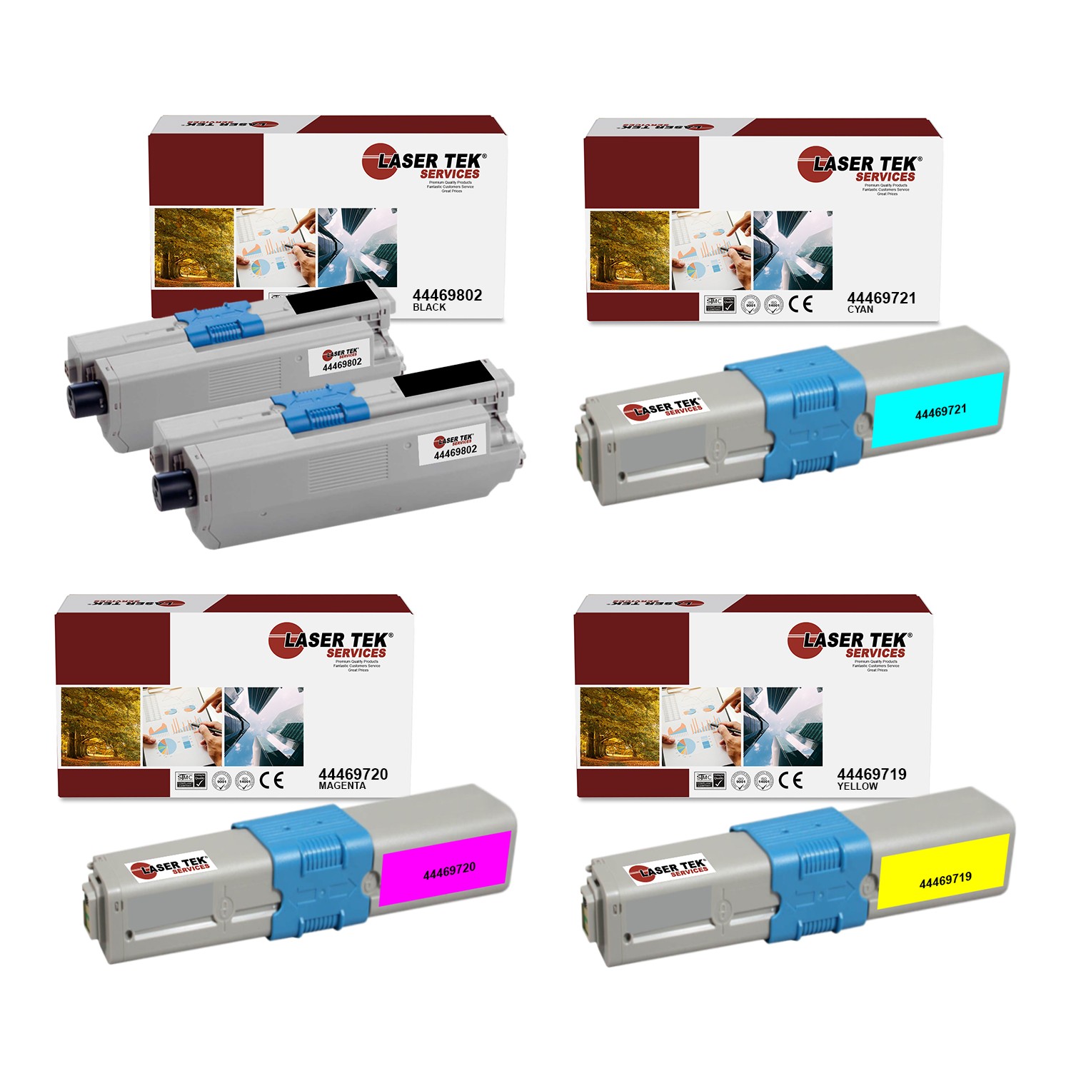 5Pk LTS C530 BCMY HY Compatible for Okidata C510DN C530DN Toner Cartridge