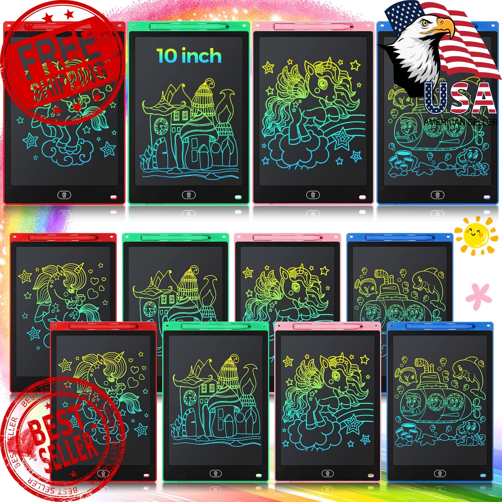 12 Pack LCD Writing Tablet for Kids, 10 Inch Erasable Drawing Pad | Colorful ...