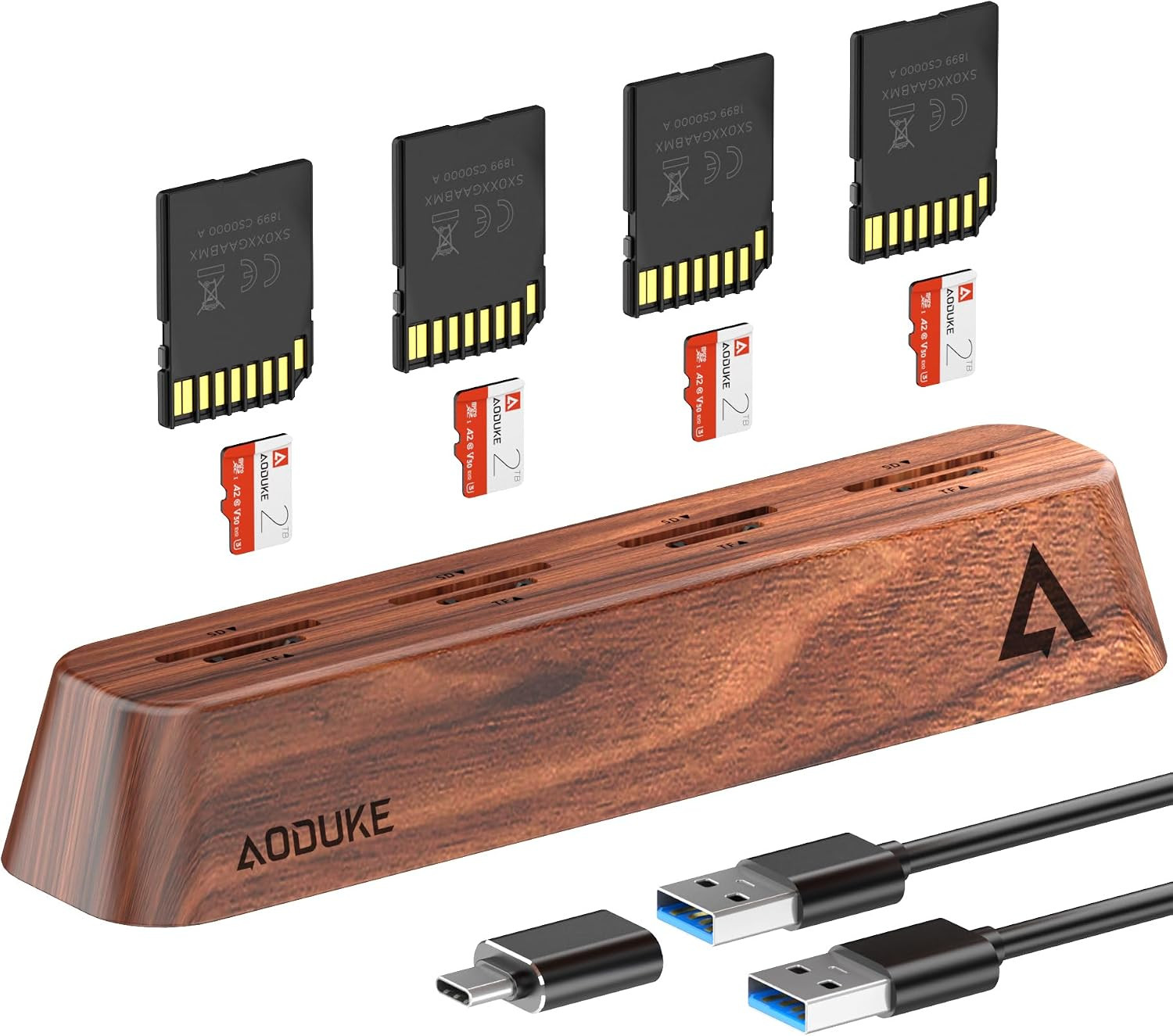 8-Port USB 3.0 SD Card Reader, Walnut Wood Design 5Gbps Data, Simultaneous Suppo