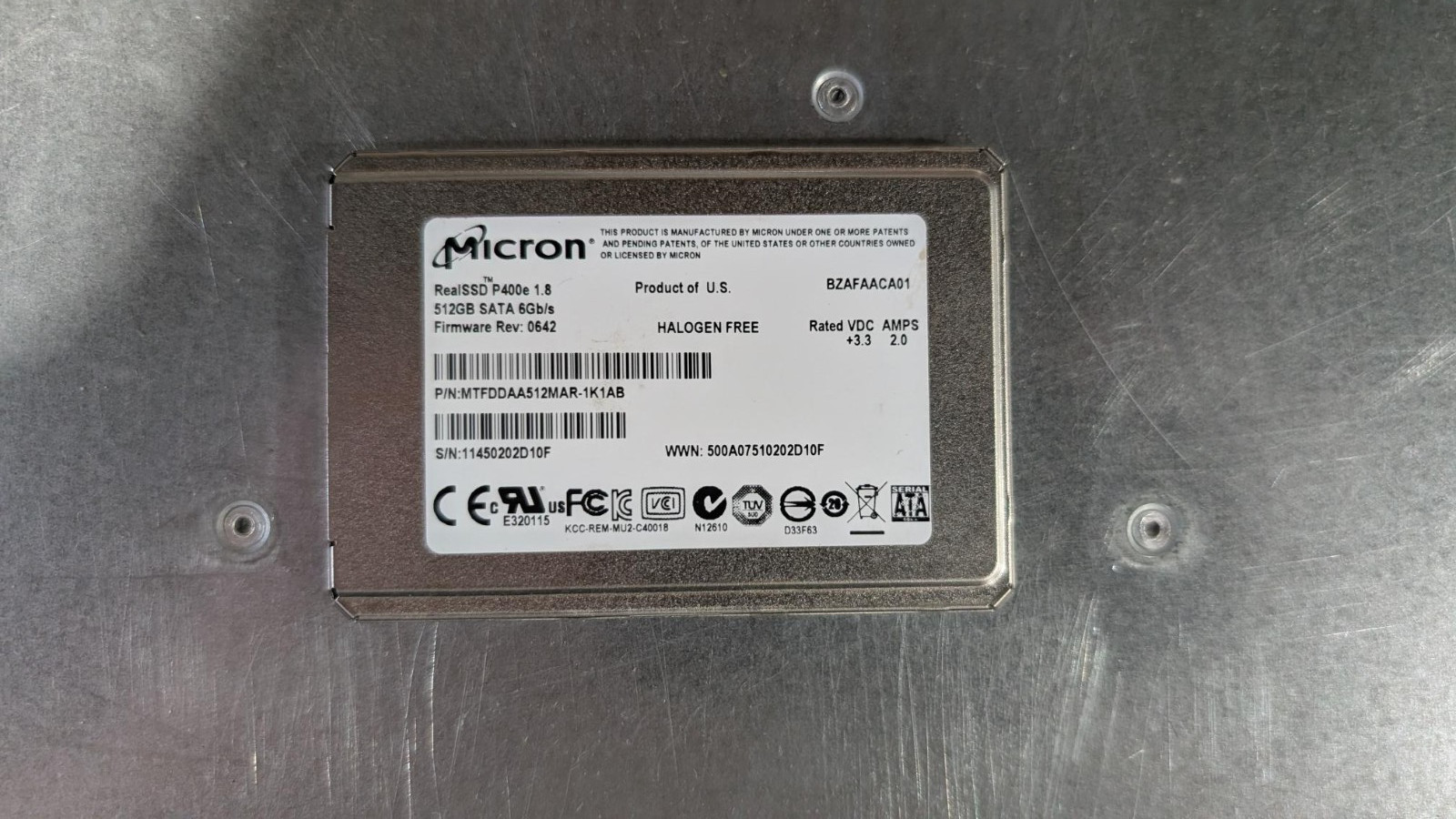 Micron MTFDDAA512MAR-1K1AB P400e 512Gb SATA-III 6Gbps MLC 1.8-Inch SSD