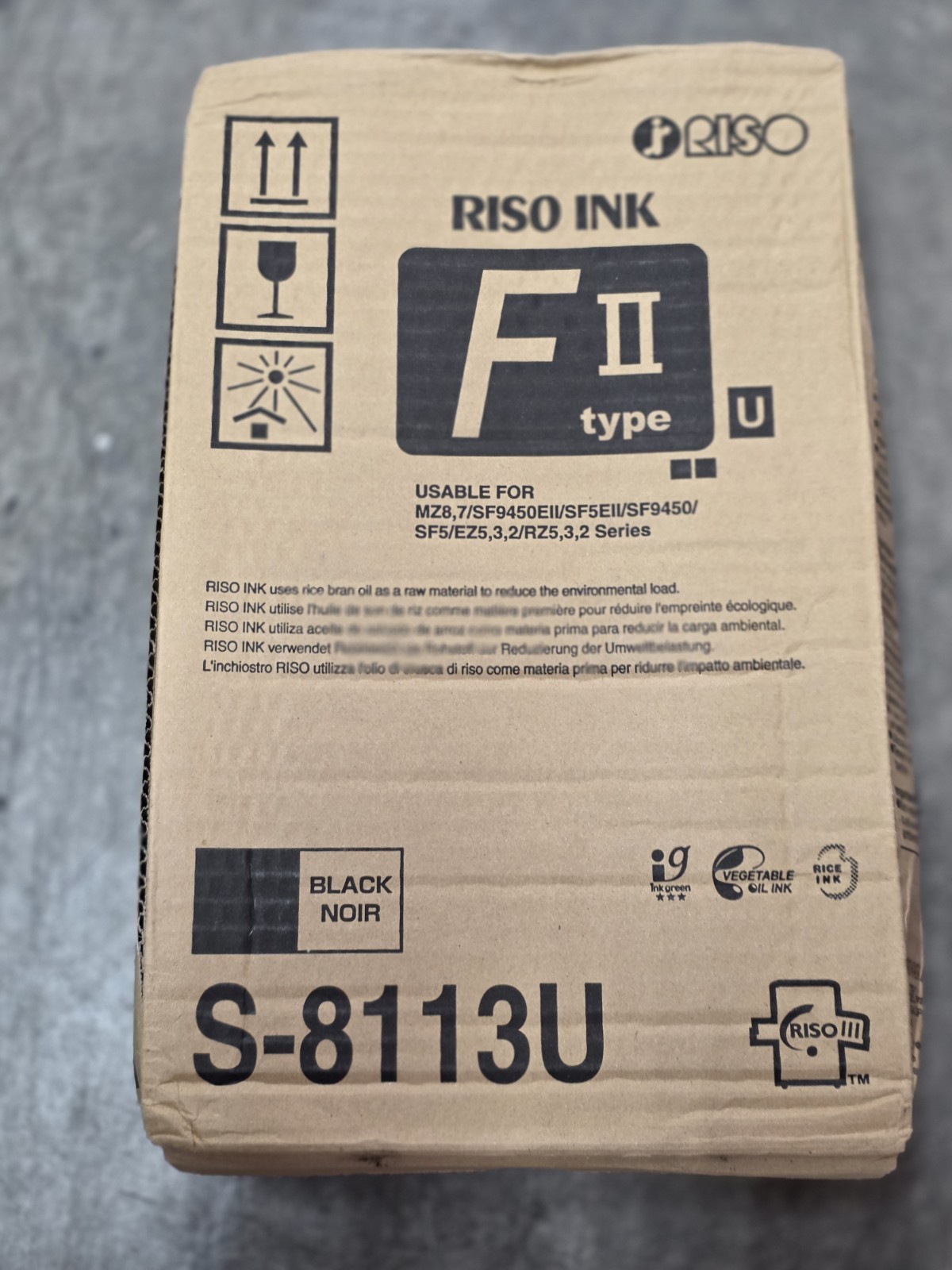 Genuine RISO Ink F II Type U Black S-8113U Box of 2 Tubes OEM Risograph SF RZ