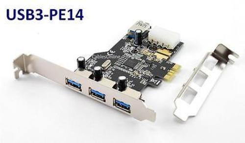USB 3.0 PCI-Express 3+1 Port Card with 4-Pin Molex Power + Low Profile Bracket