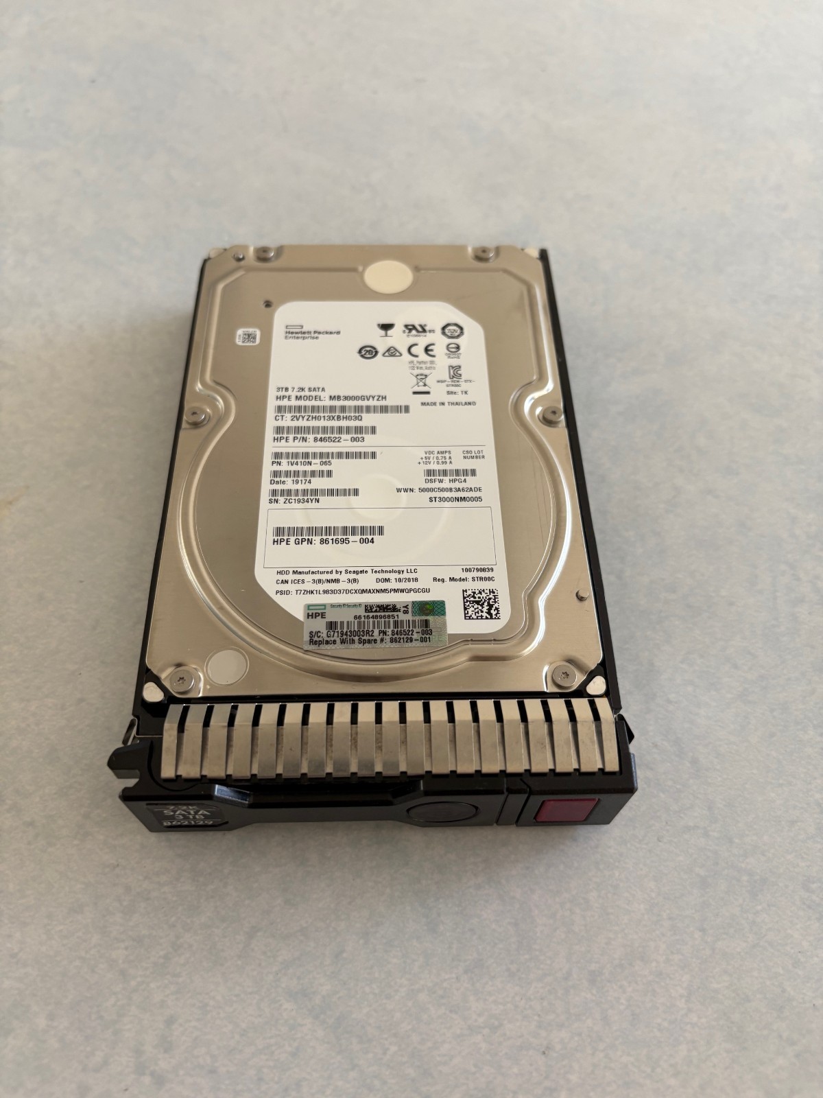 861693-B21 ,862129-001 HPE 3TB SATA 6G MIDLINE 7.2K LFF 3.5 SC HD