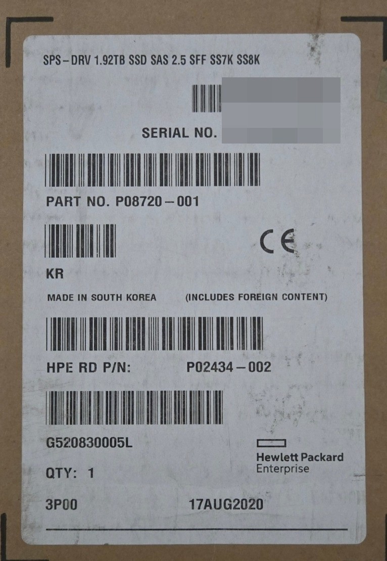 NEW HPE 3PAR StoreServ 8000 1.92TB 12G SAS SFF SSD P08720-001