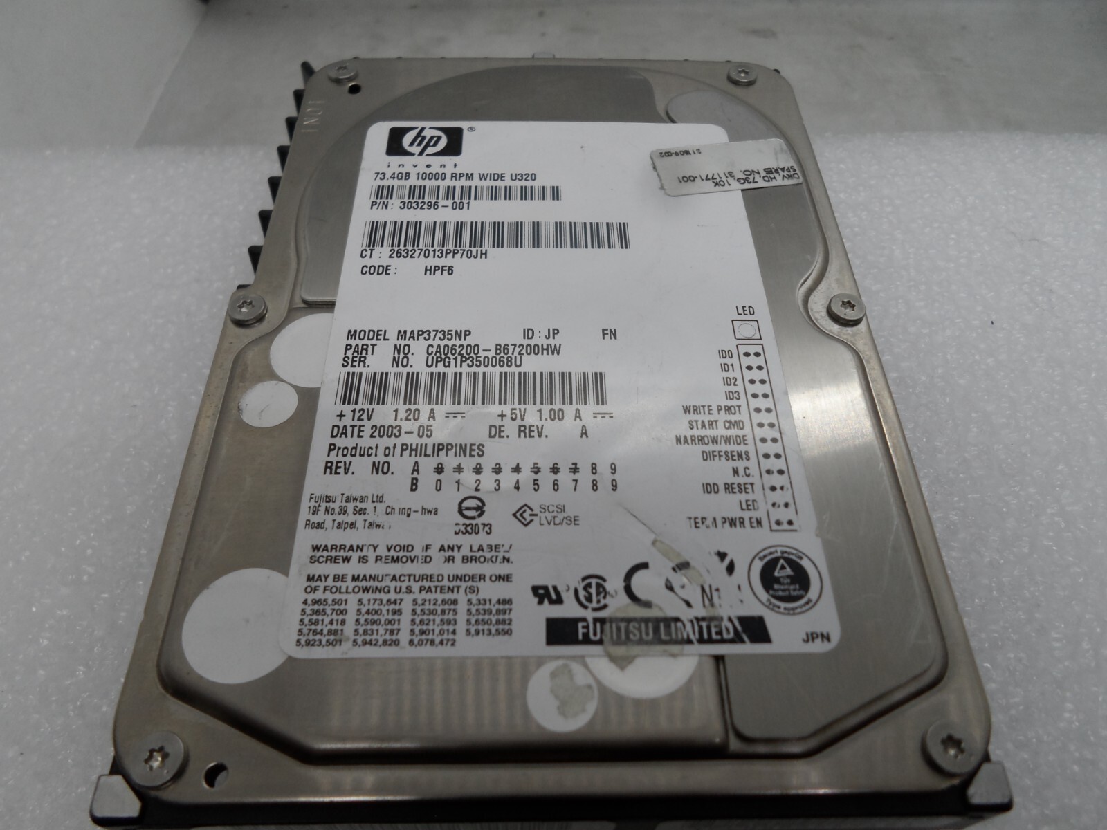 HP 73Gb 68Pin SCSI 10K U320 Hard Drive 311771-001  303296-001 HPF6 MAP3735NP