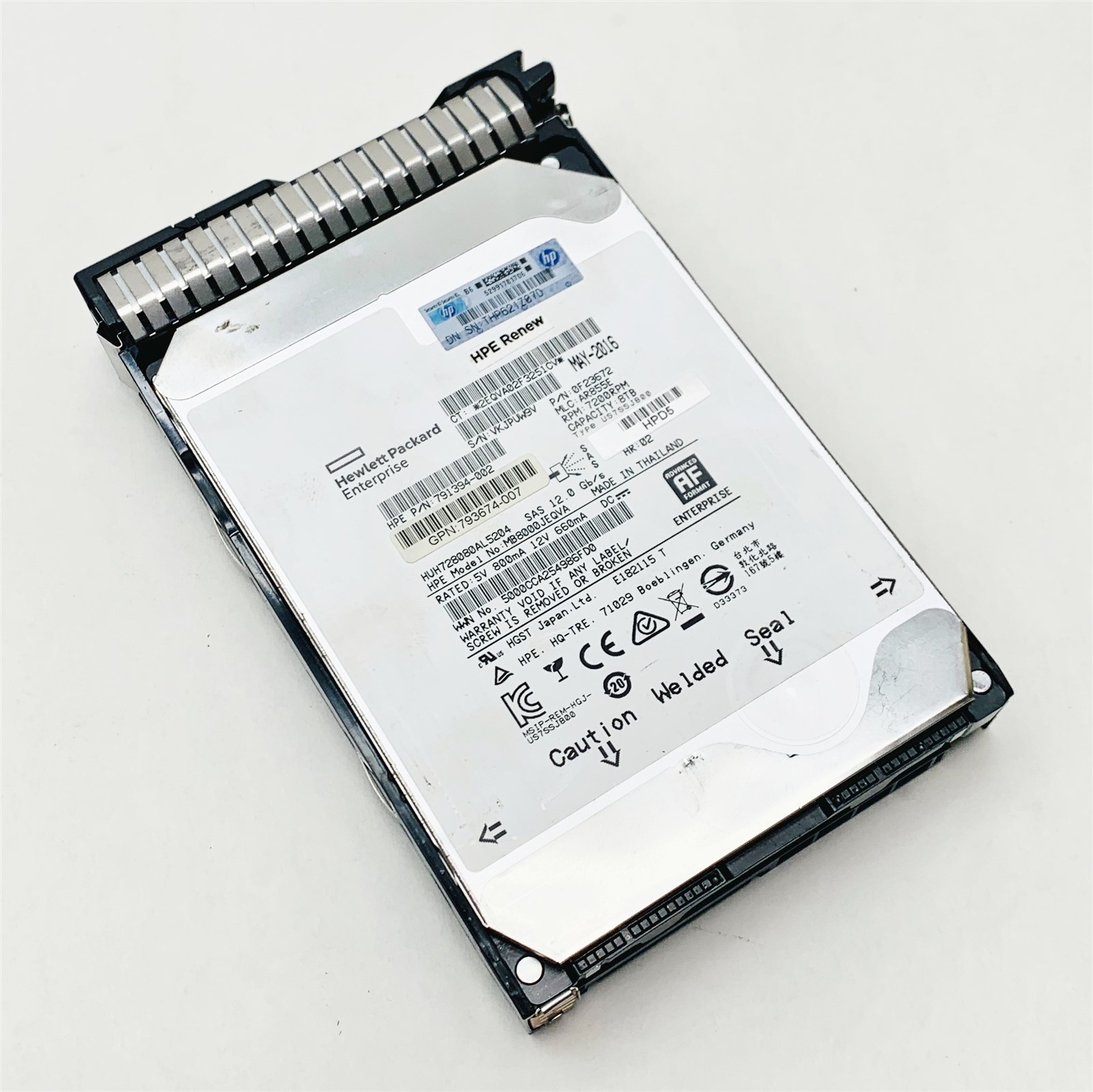 HPE MB8000JEQVA 8TB 3.5 SAS 12G 7.2K Server HDD 791394-002 w/Caddy (100% Health)