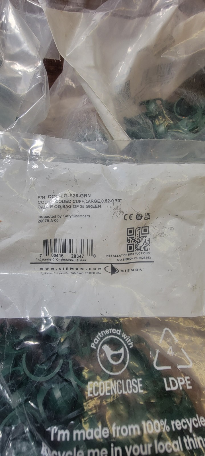 Siemon Expandable CCC-LG-S25- Large GRN for 0.52-0.70" 5 Bags 125 pcs Green