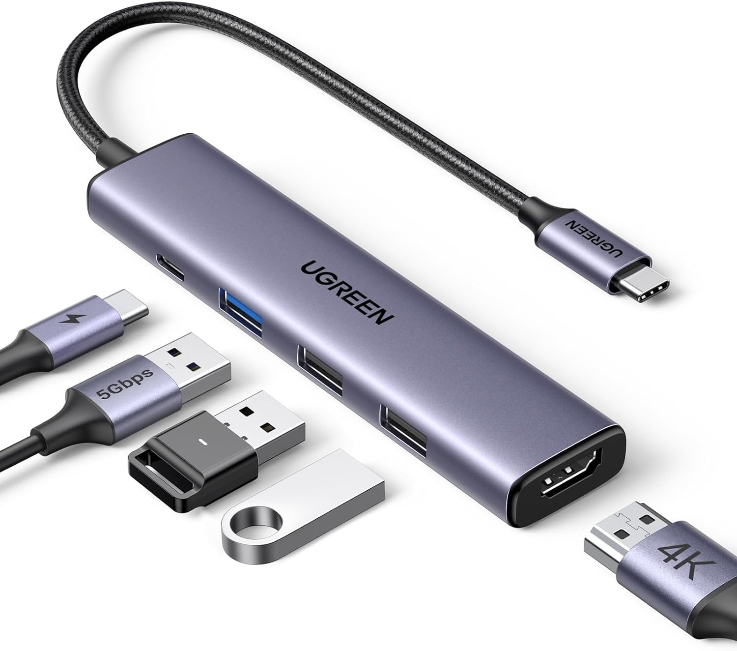 Revodok 105 USB C Hub 5 in 1 Multiport Adapter 4K HDMI, 100W Power Delivery, 3 U