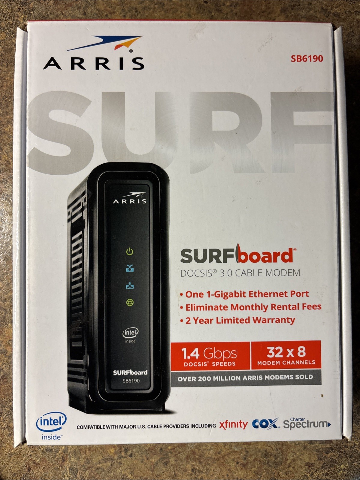 ARRIS SURFboard SB6190 Cable Modem DOCSIS 3.0 32x8 1Gbps | Black-New /open box