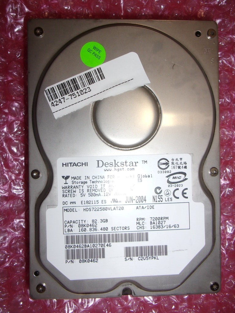 Hitachi HDS722580VLAT20 08K0462 Hard Drive 3.5" 82.3GB IDE SEE NOTES