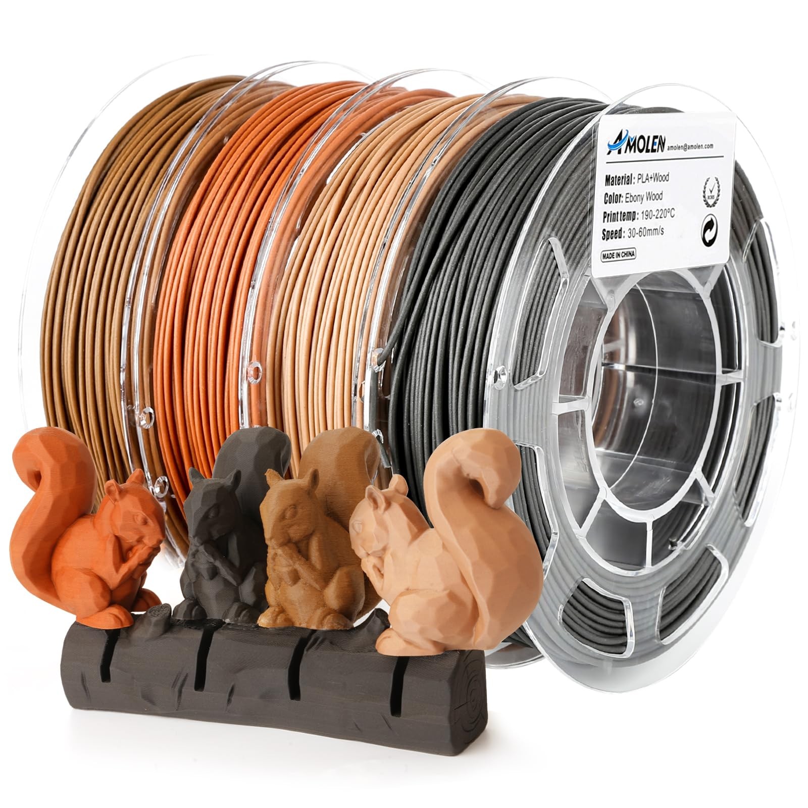 Wood Filament Bundle 3D Printing Filament Wood Sets,Walnut,Cherry Wood,Bamboo