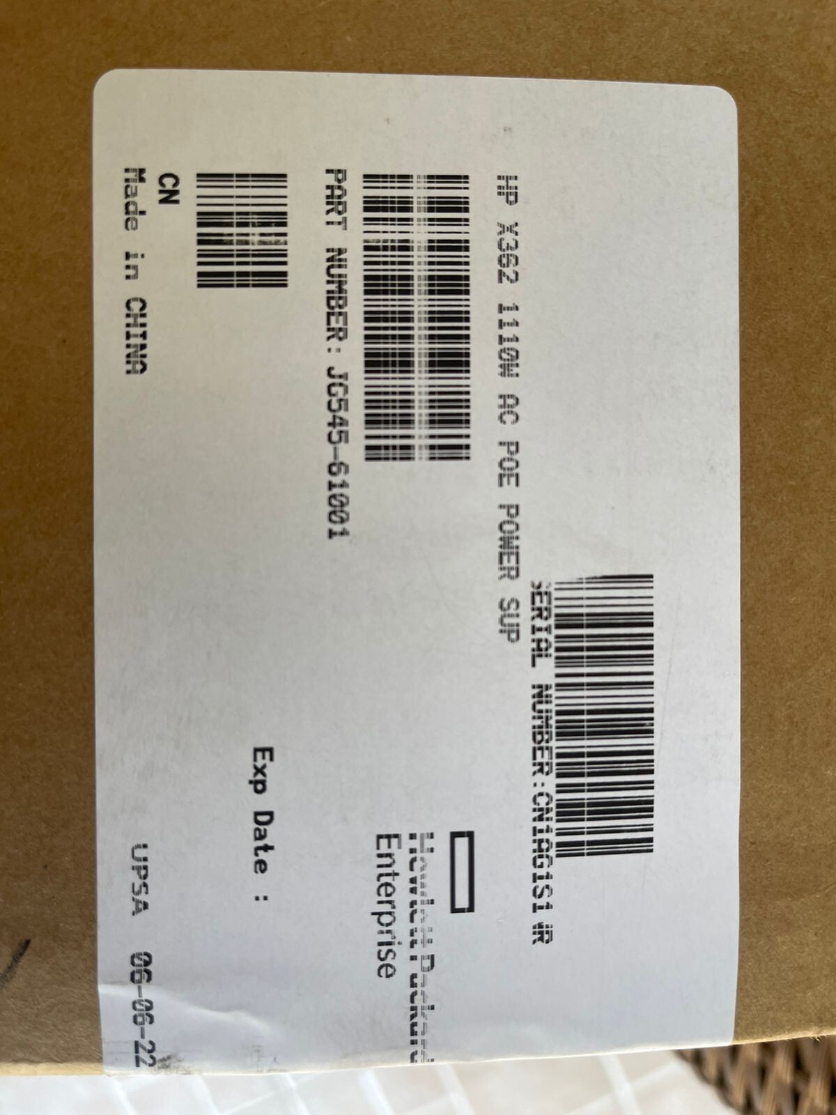 "NEW" HP JG545A X362 1100W AC PoE PSU for JH147A FlexNetwork 5510 series